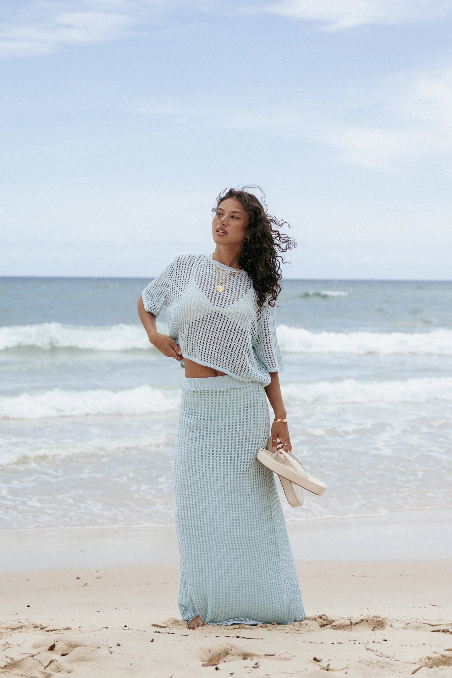 Kinnie Knit Skirt Set - Light Blue