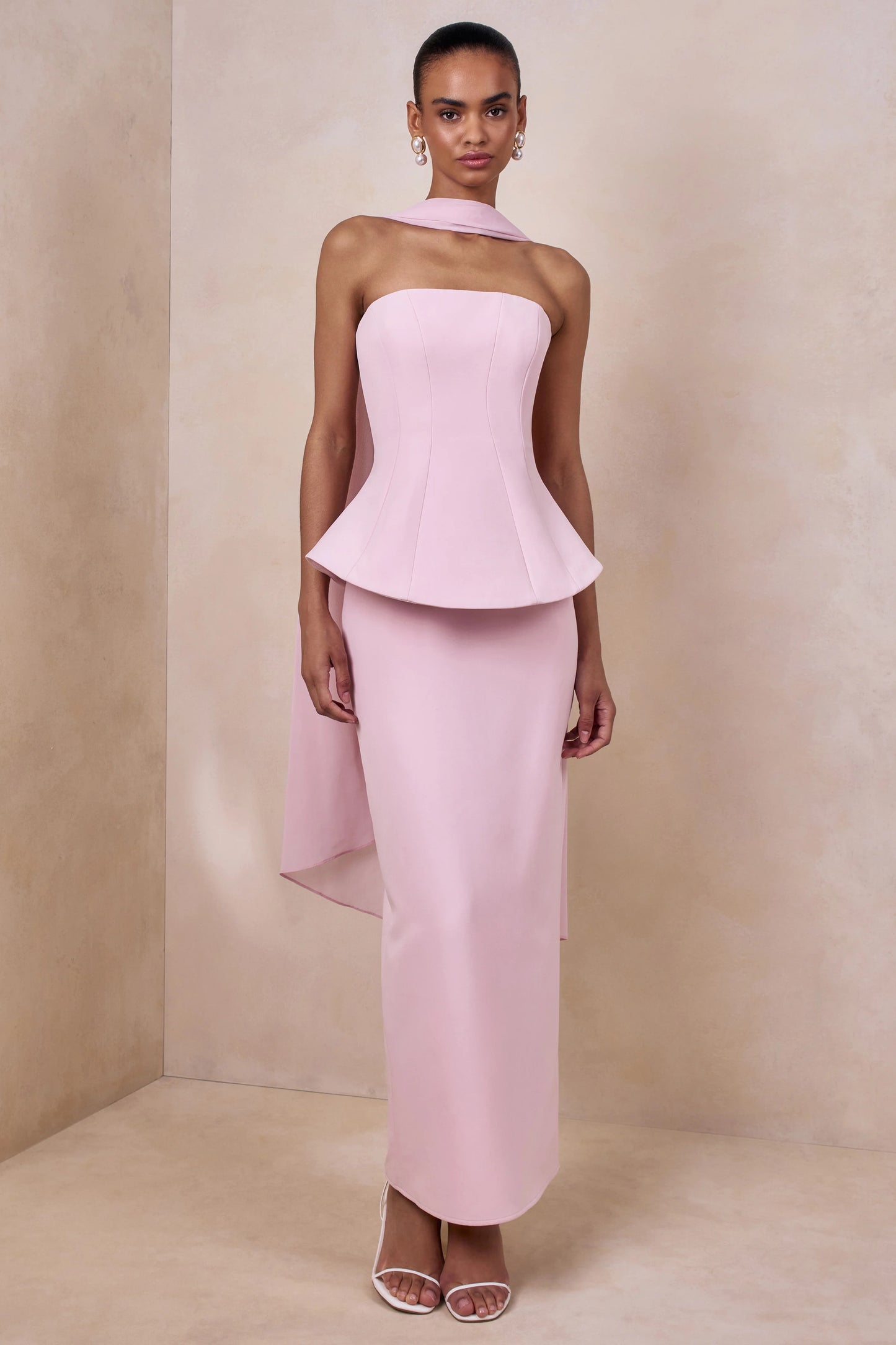 Farron Light Pink Bandeau Corset Maxi Dress