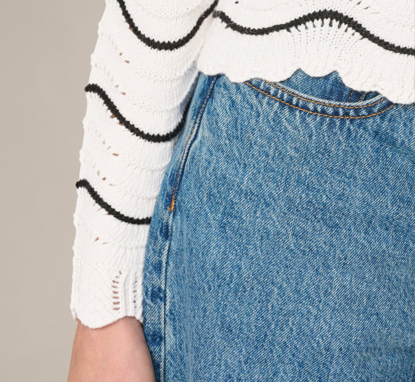 Open Pointelle Scalloped Cardigan Sweater In Glacier Black