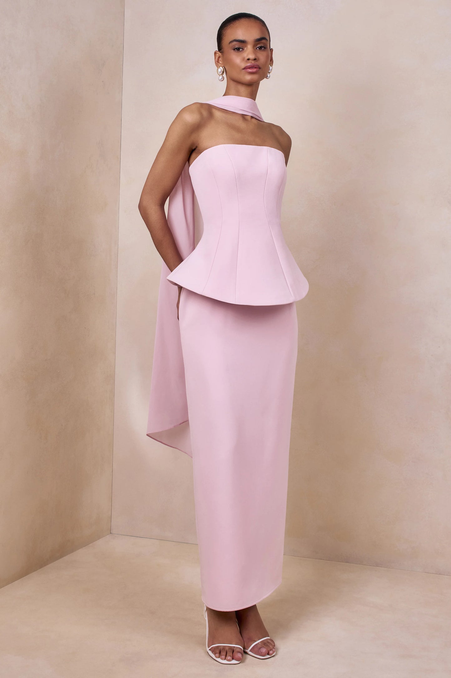 Farron Light Pink Bandeau Corset Maxi Dress
