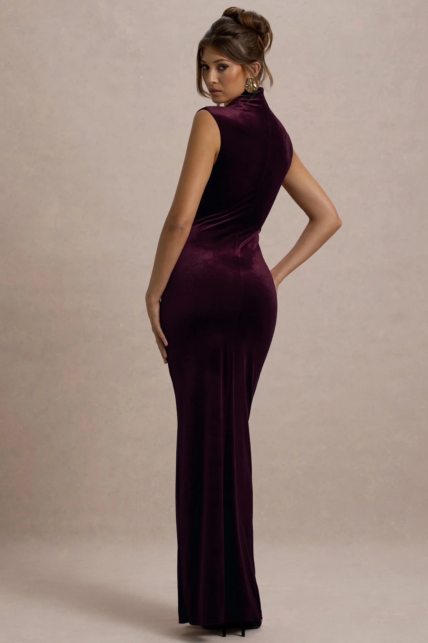 Abilene Port Velvet High-Neck Split Maxi Dress