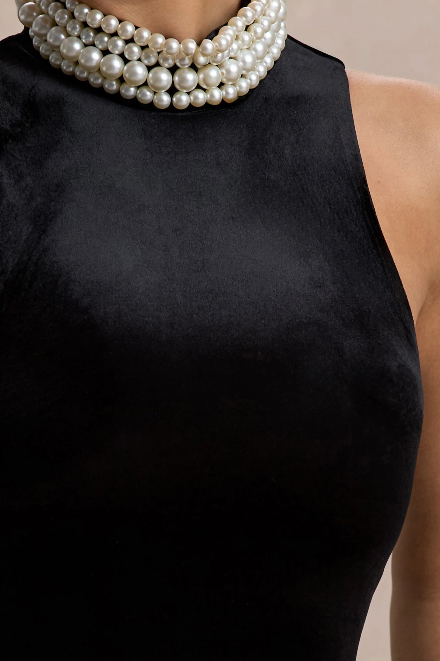 Audrine Black Velvet Embellished High-Neck Maxi Dress