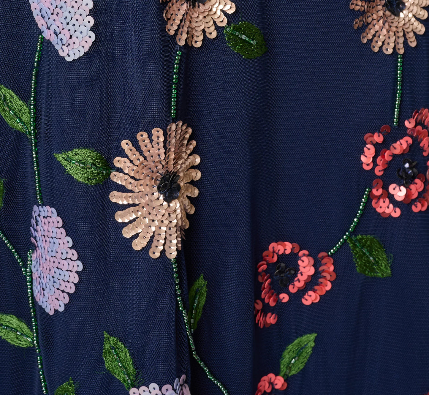 One Shoulder Floral Garden Beaded Gown In Navy Multi
