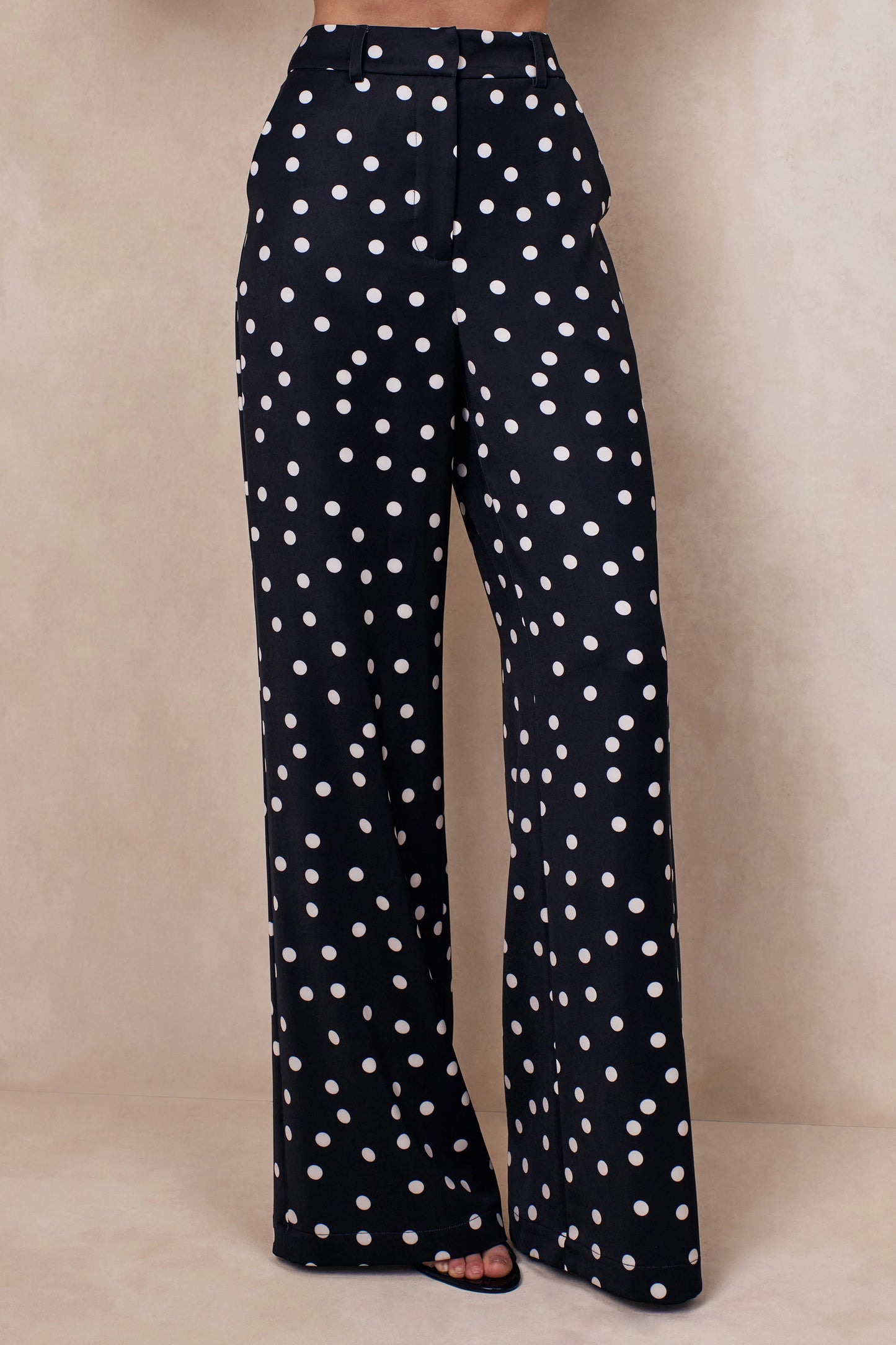 Seloria Black & White Satin Polka Dot Wide-Leg Trouser