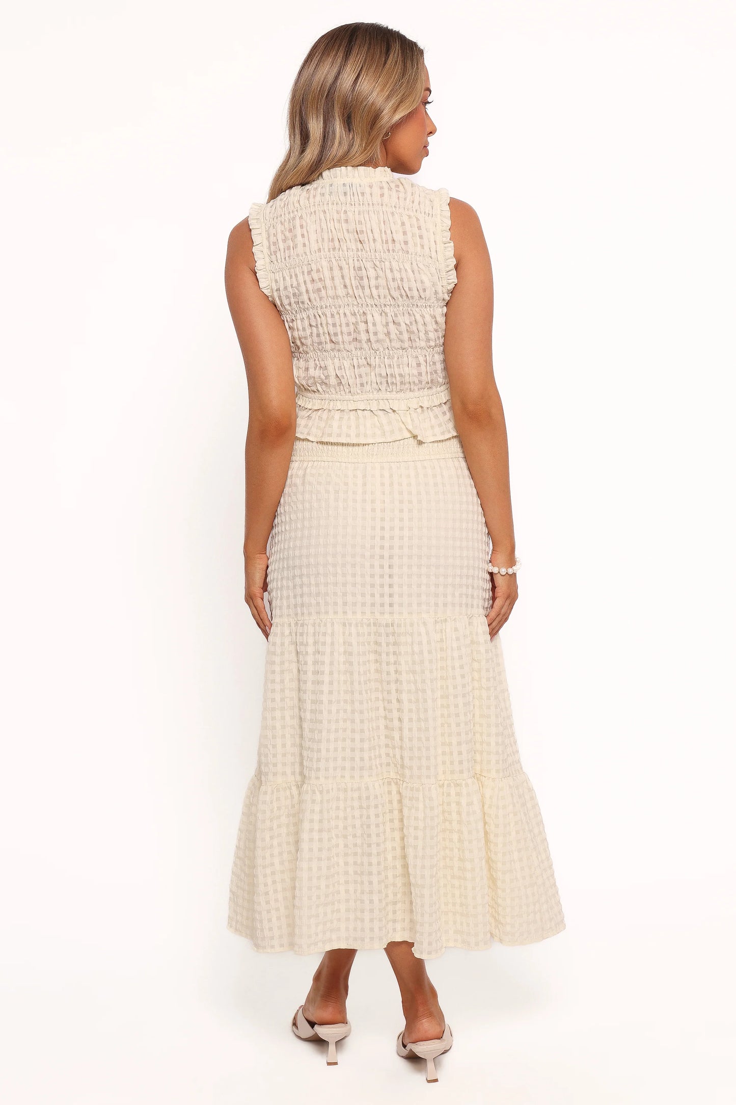 Farica Gingham Midi Skirt - Cream