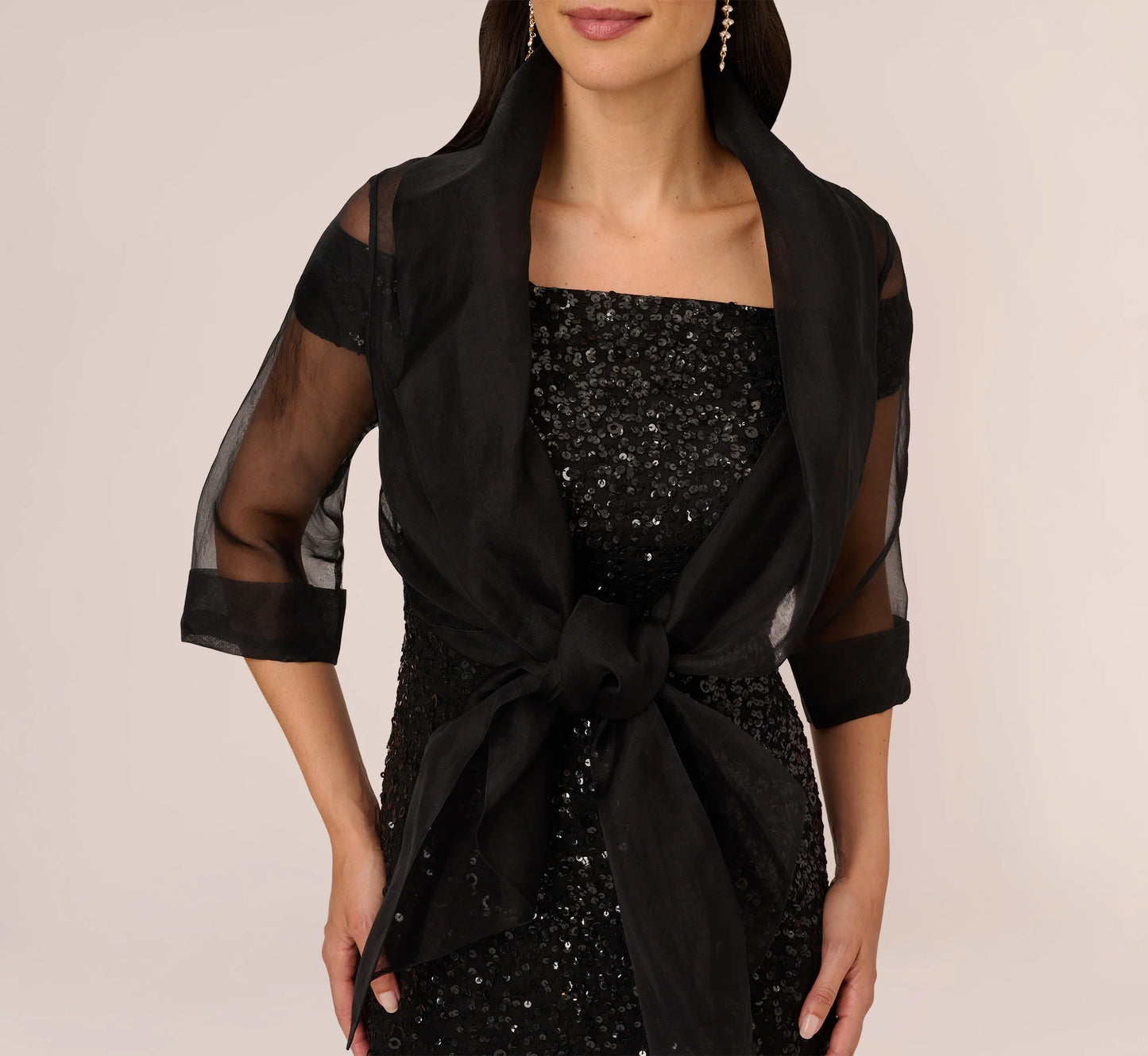 Organza Wrap Jacket With Short Sleeves In Black
