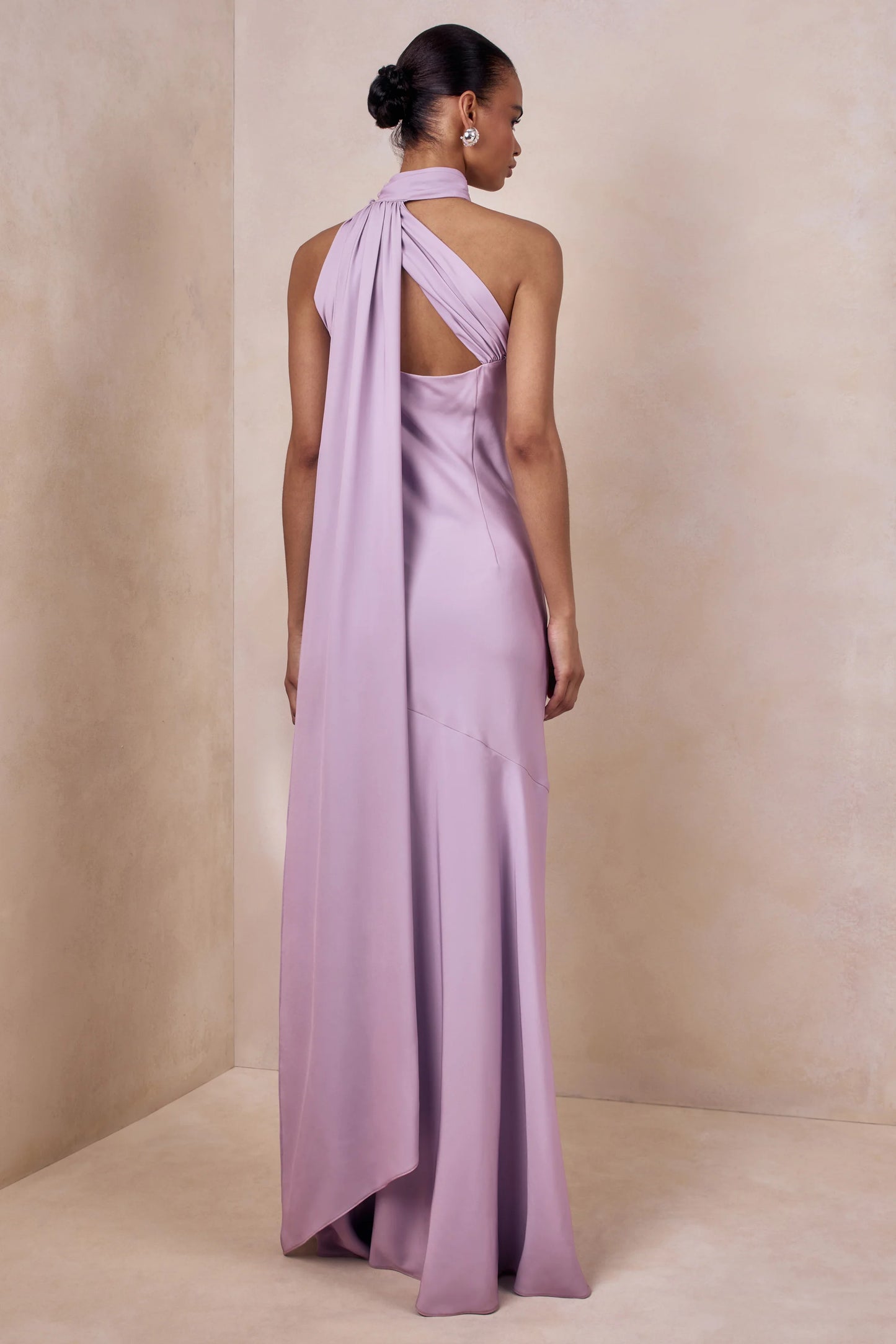 Cara Lilac Matte Satin High-Neck Maxi Dress