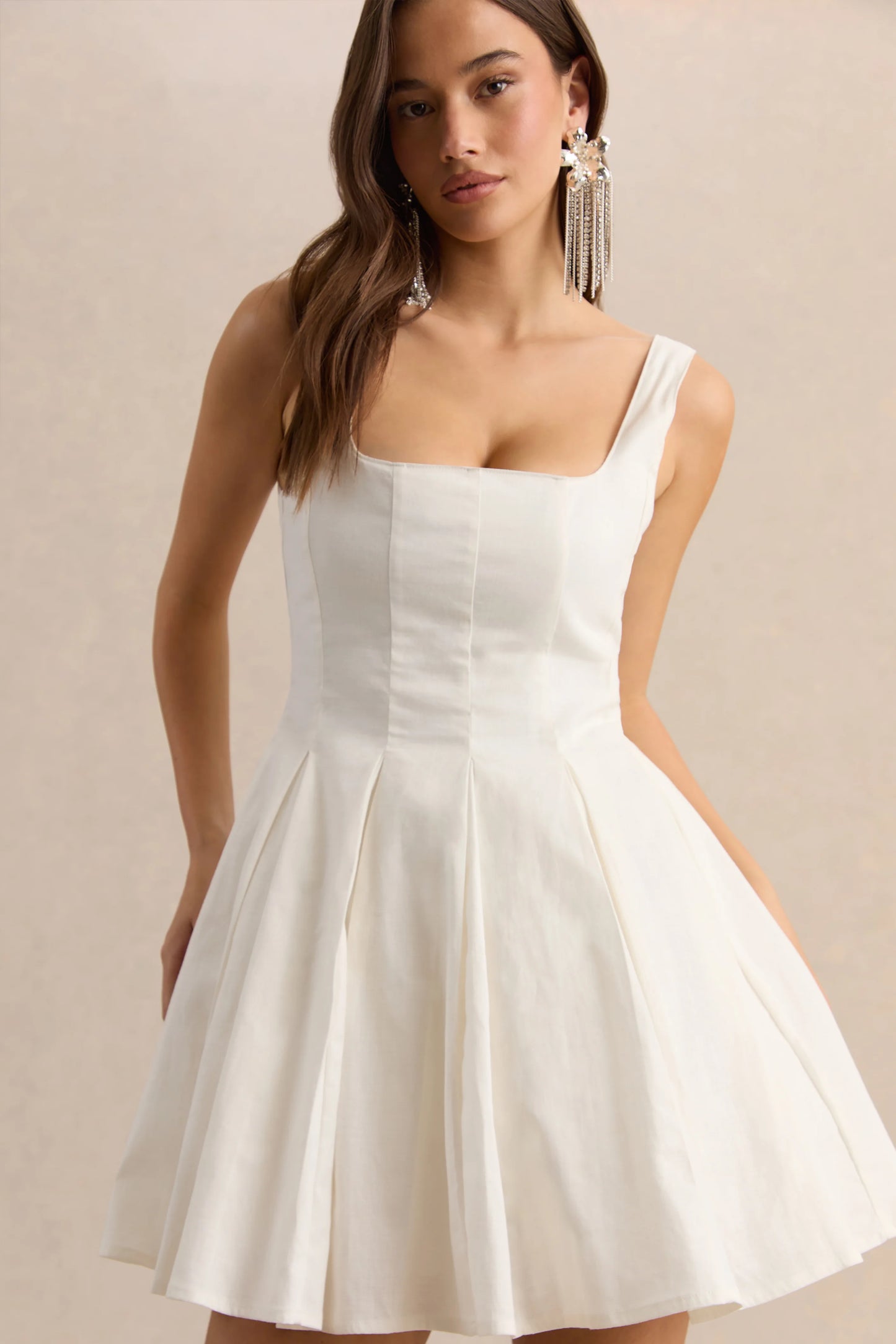 Brioria White Square-Neck Skater Mini Dress