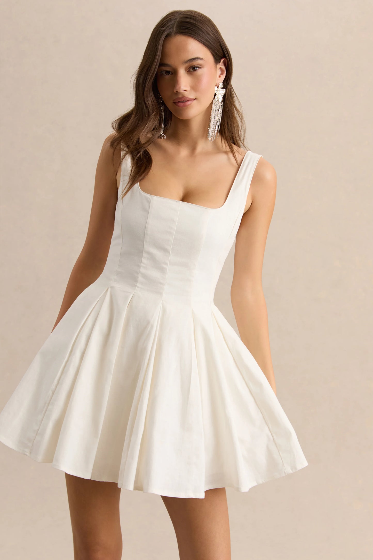 Brioria White Square-Neck Skater Mini Dress
