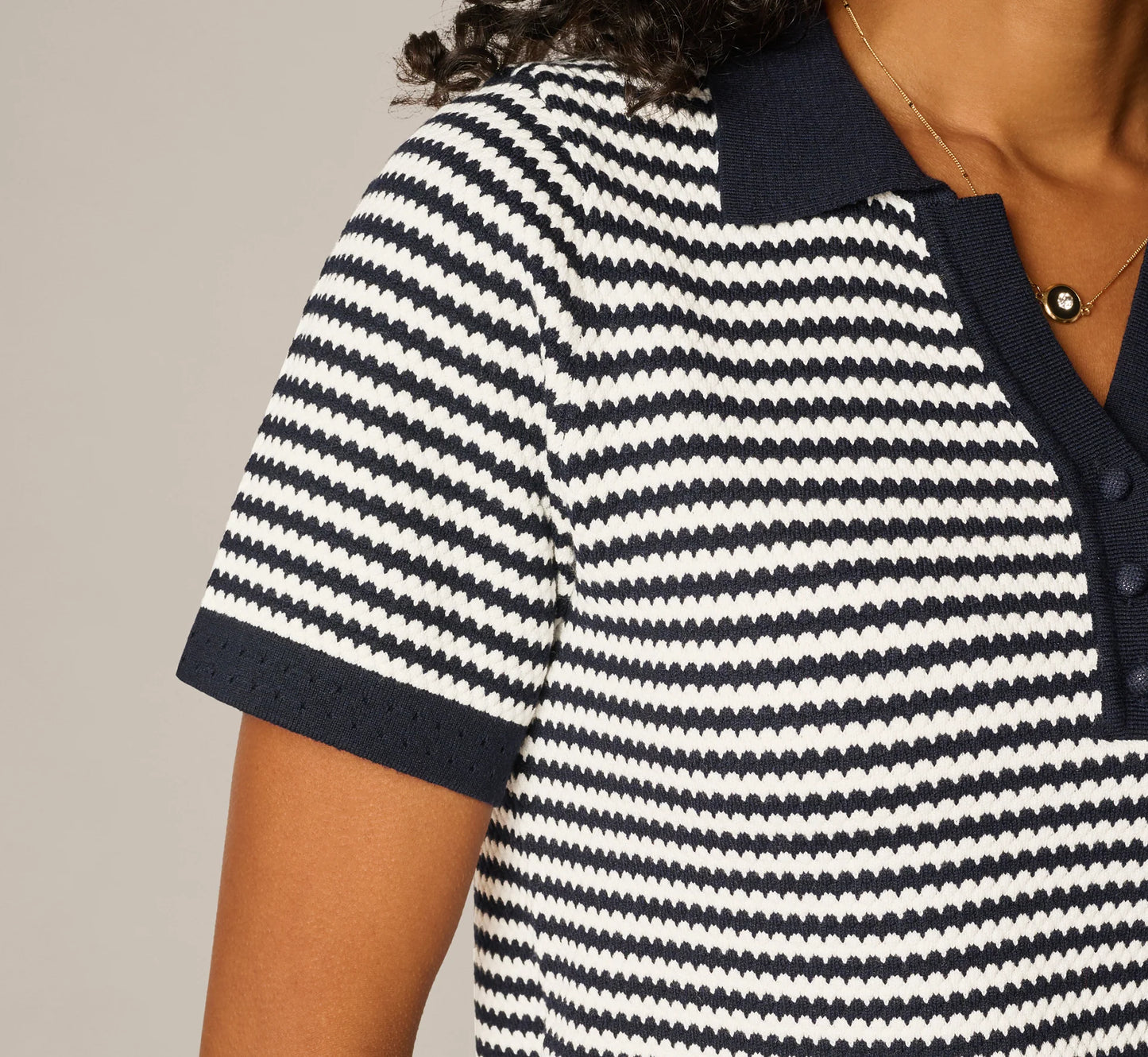 Short Sleeve Polo Collar Sweater In Blue Moon Ivory