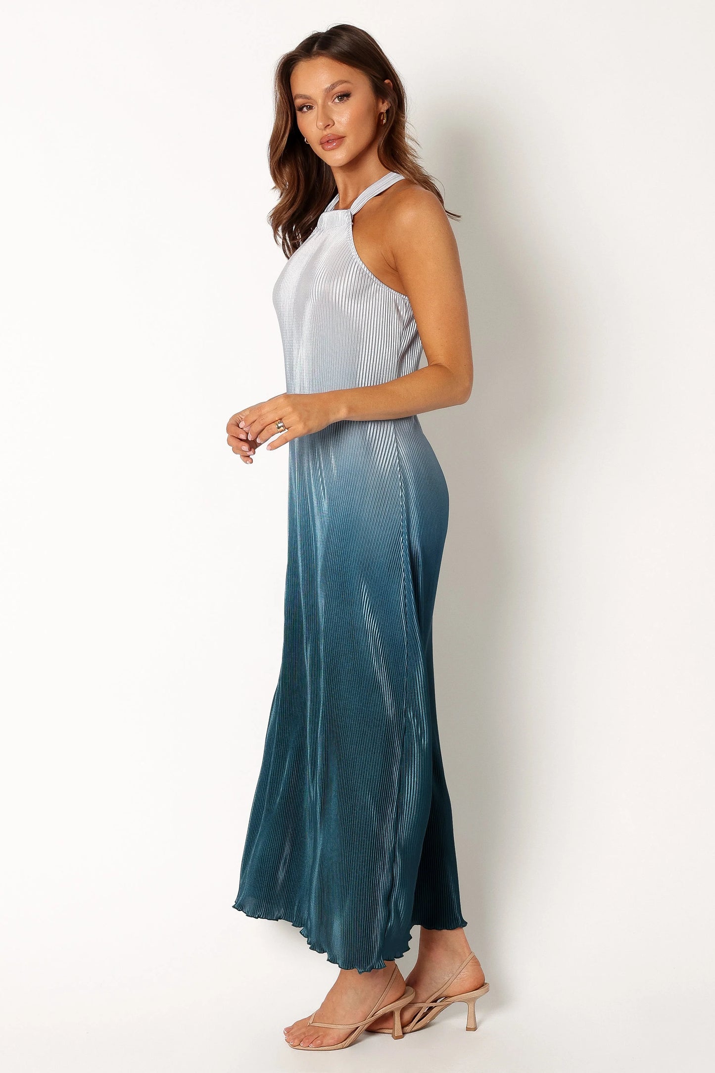 Melody Plisse Halter Maxi Dress - Navy Gradient