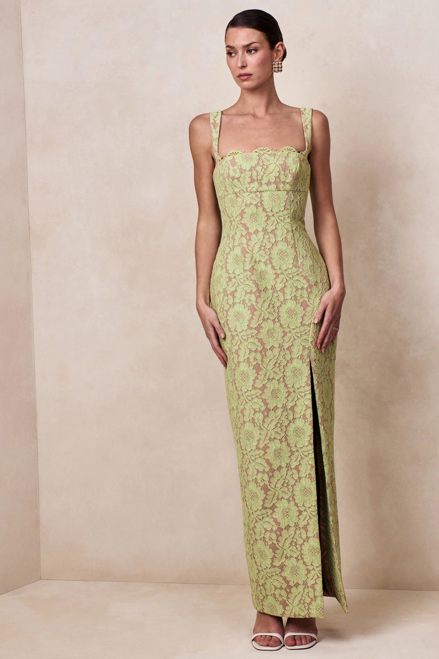 Zarisse Green Lace Square-Neck Maxi Dress