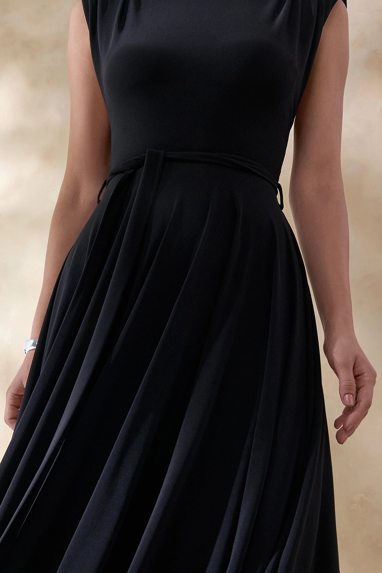 Roselena Black High-Neck Midi Dress