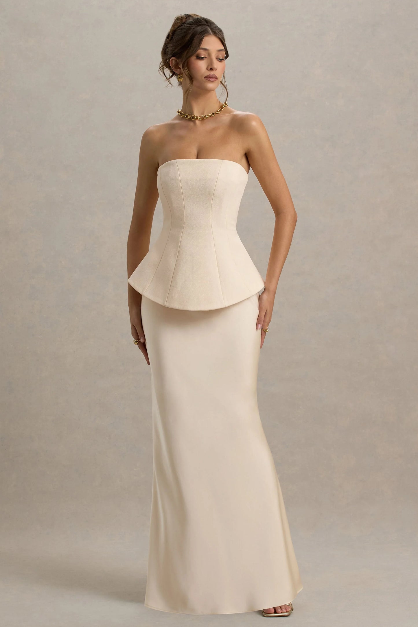 Ohio Champagne Strapless Corset Maxi Dress