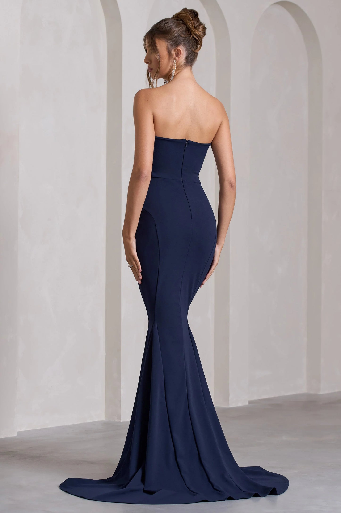 Impress Me Navy Strapless Bandeau Fishtail Maxi Dress