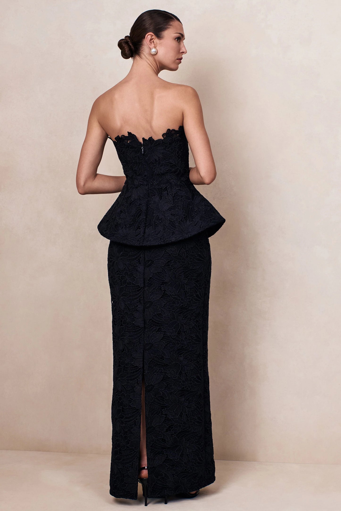 Delvine Black Lace Bandeau Corset Maxi Dress