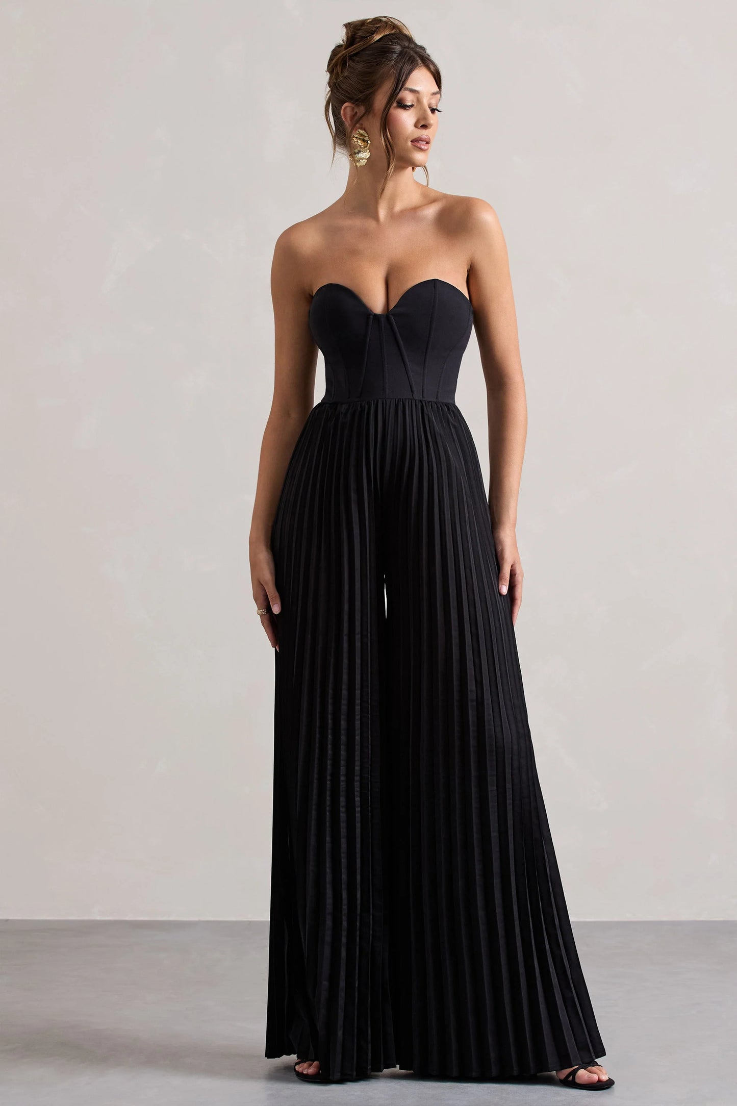 Lorelai Black Corset Plisse Wide-Leg Jumpsuit