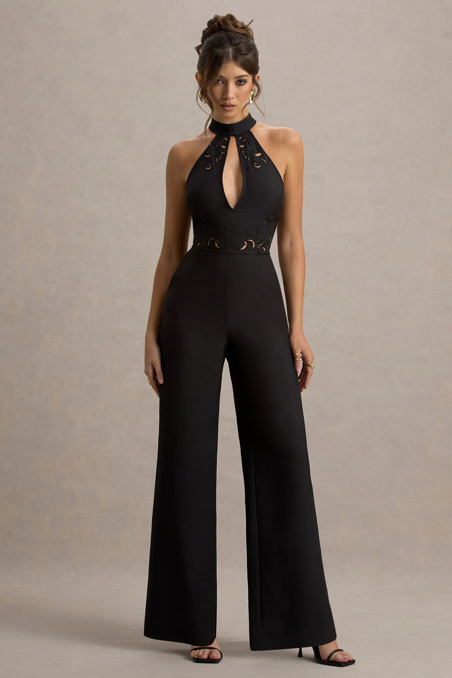 Kami Black High-Neck Embroidered Jumpsuit