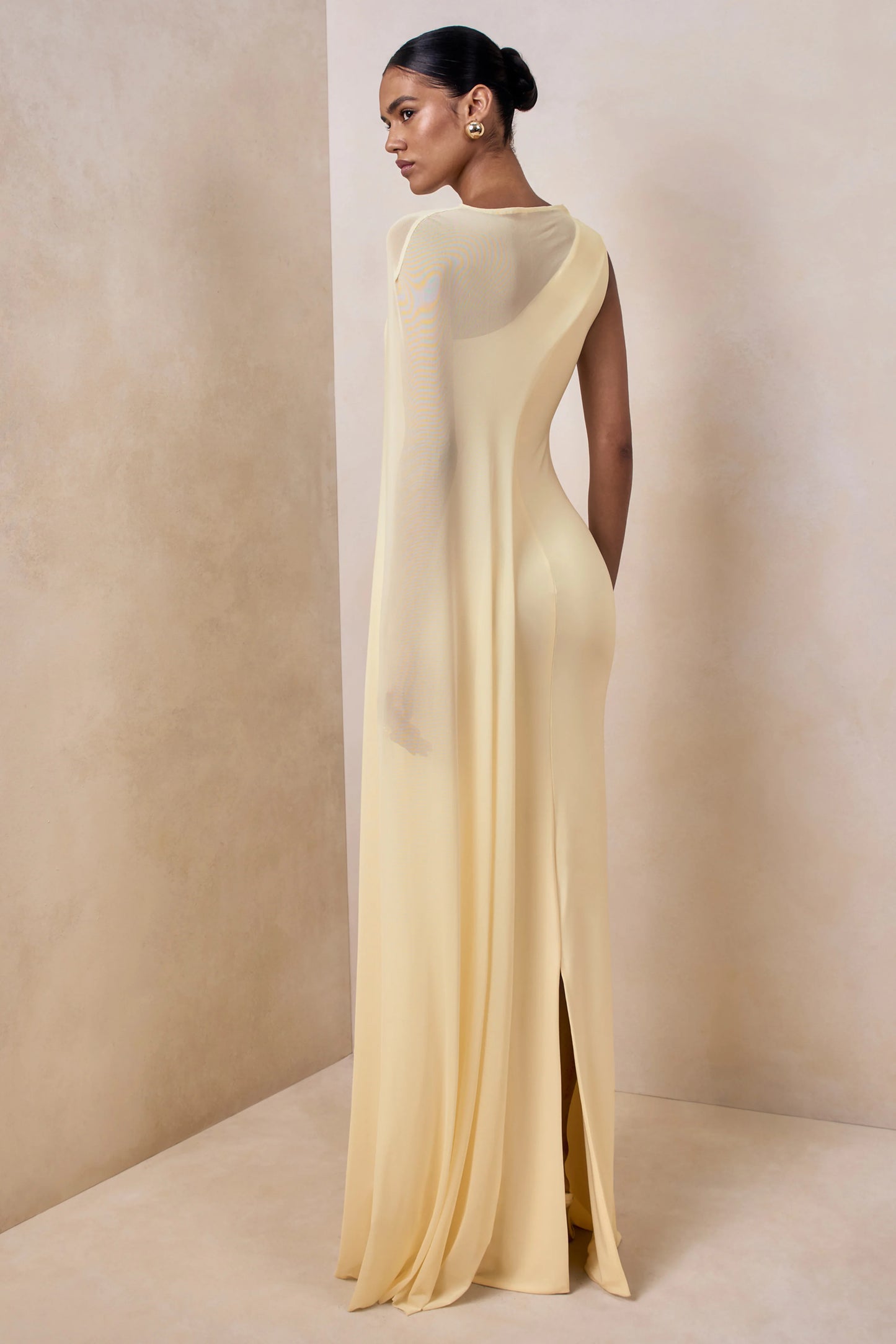 Mirelle Lemon Boat-Neck Maxi Dress With Cape-Sleeve