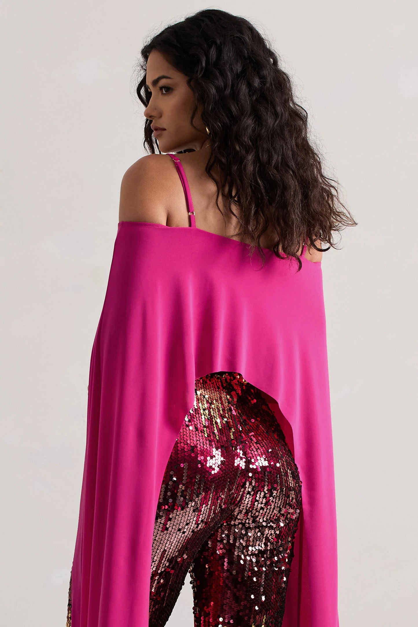 Floyd Dark Pink Bardot Cape Sleeve Crop Top