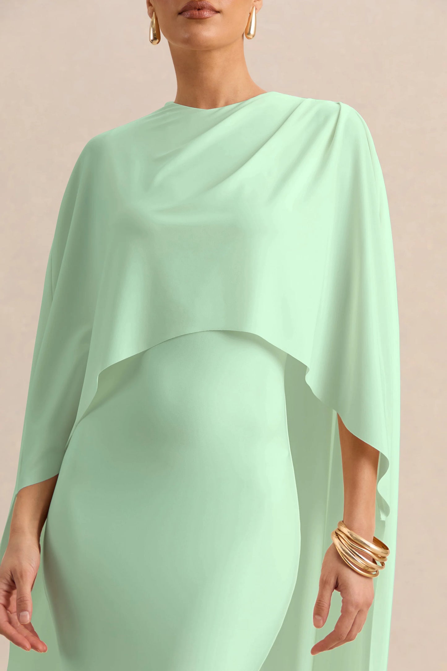 Luxalyn Green Round-Neck Midi Dress With Cape-Detail