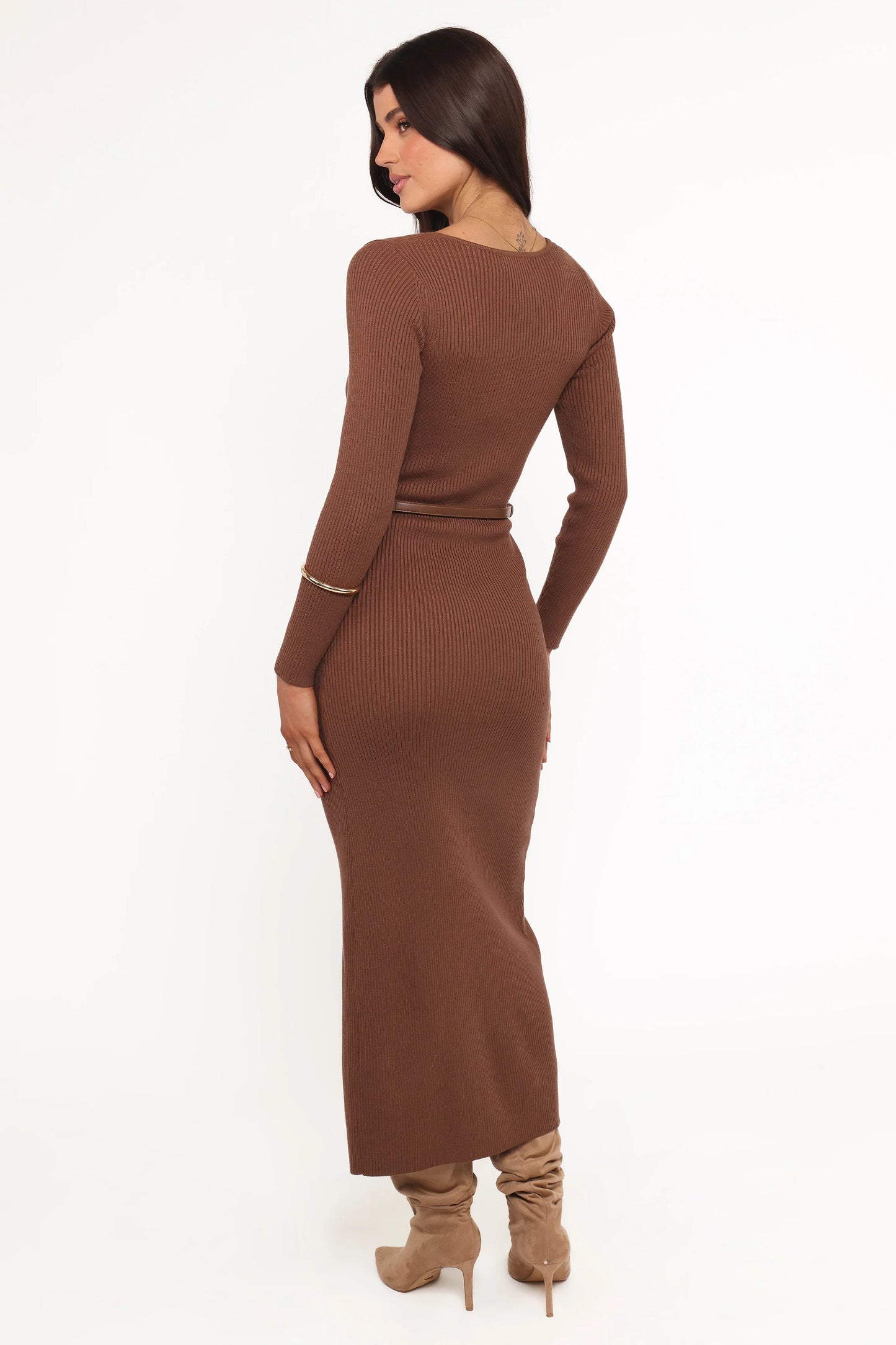 Brydie Long Sleeve Midi Dress - Chocolate Brown