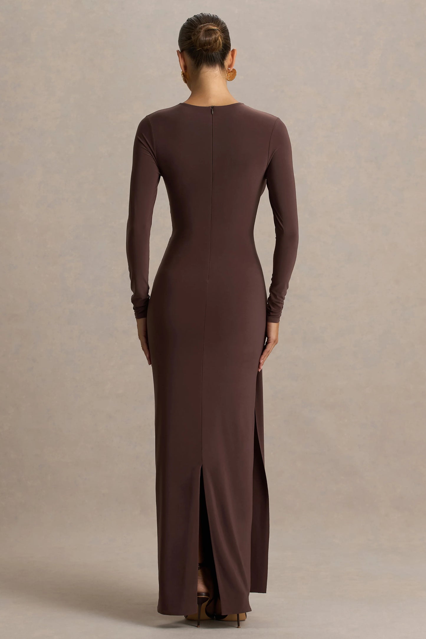 Virelle Brown Boat-Neck Maxi Dress With Wrap Detail And Sash