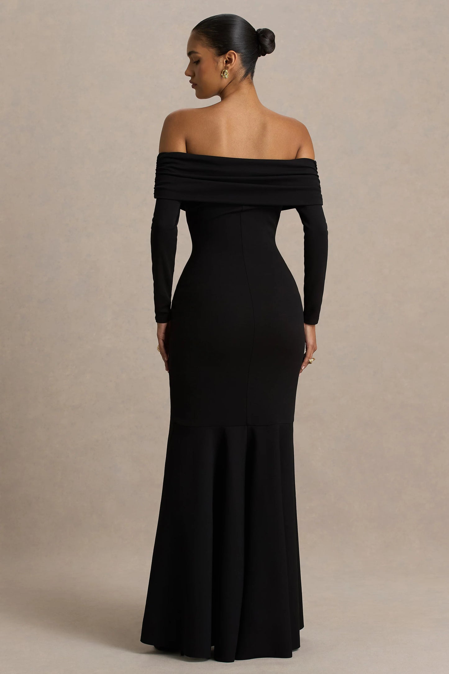 Everlasting Black Bardot-Neck Maxi Dress With Pleated Detailing