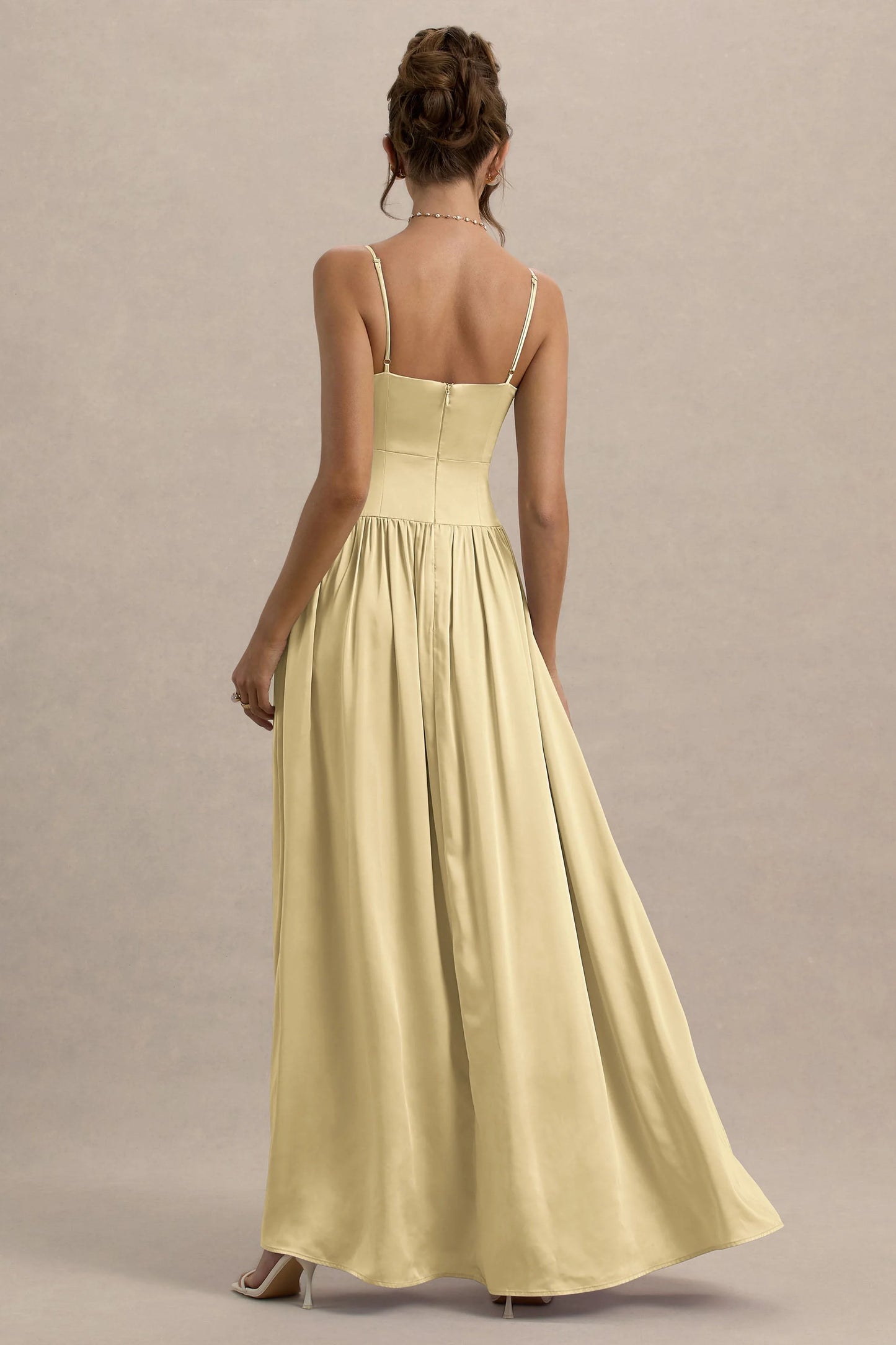 Jonas Lemon Plunge-Neck Maxi Dress With Cami Straps