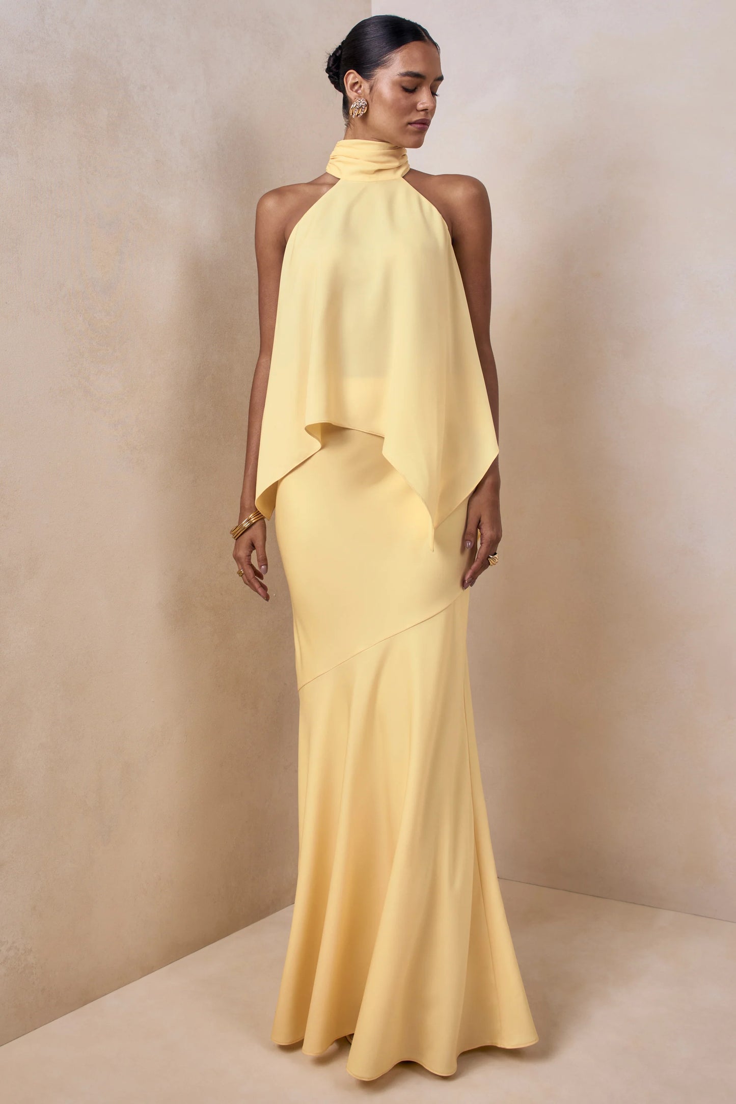 Sancelle Lemon Matte Satin Halter-Neck Top
