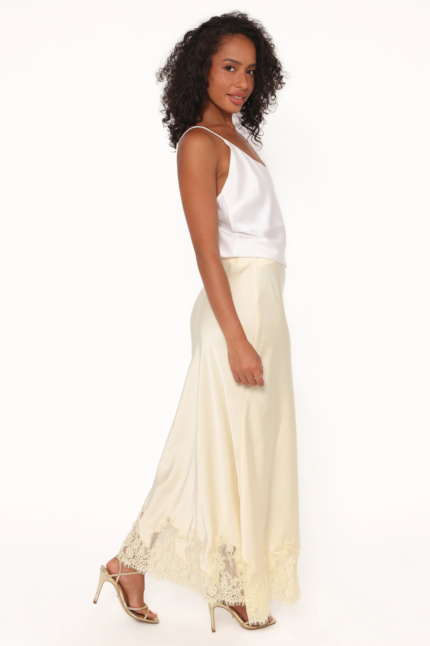 Alira Lace Trim Midi Skirt - Yellow