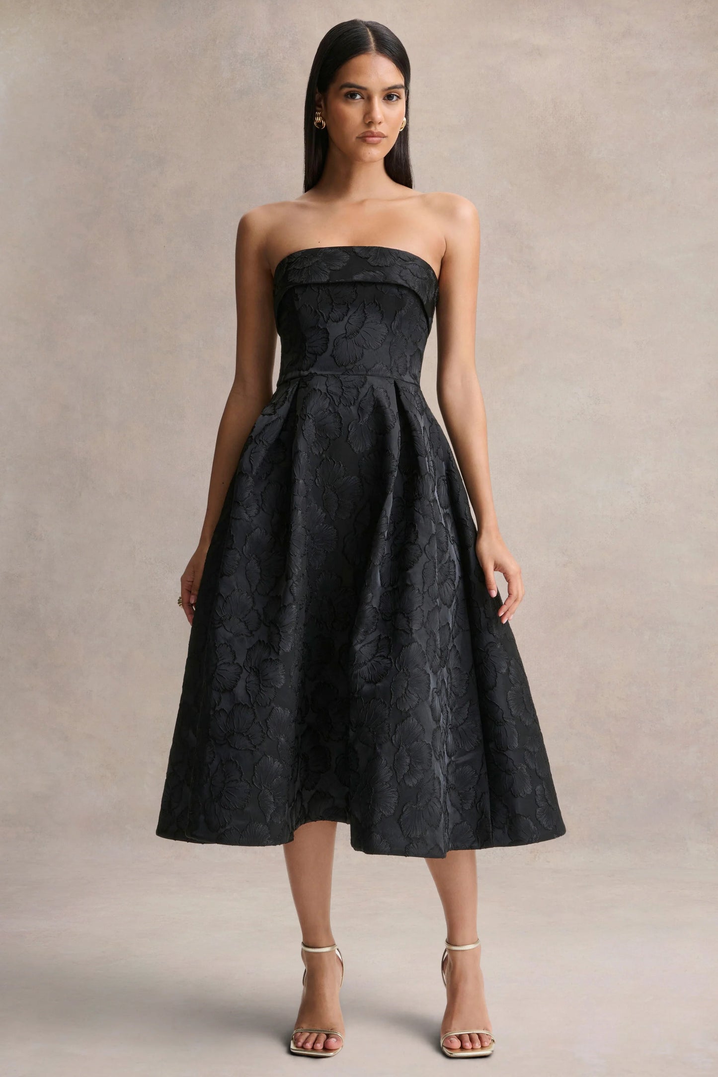 Zuma Black Metallic Jacquard Strapless Midi Dress