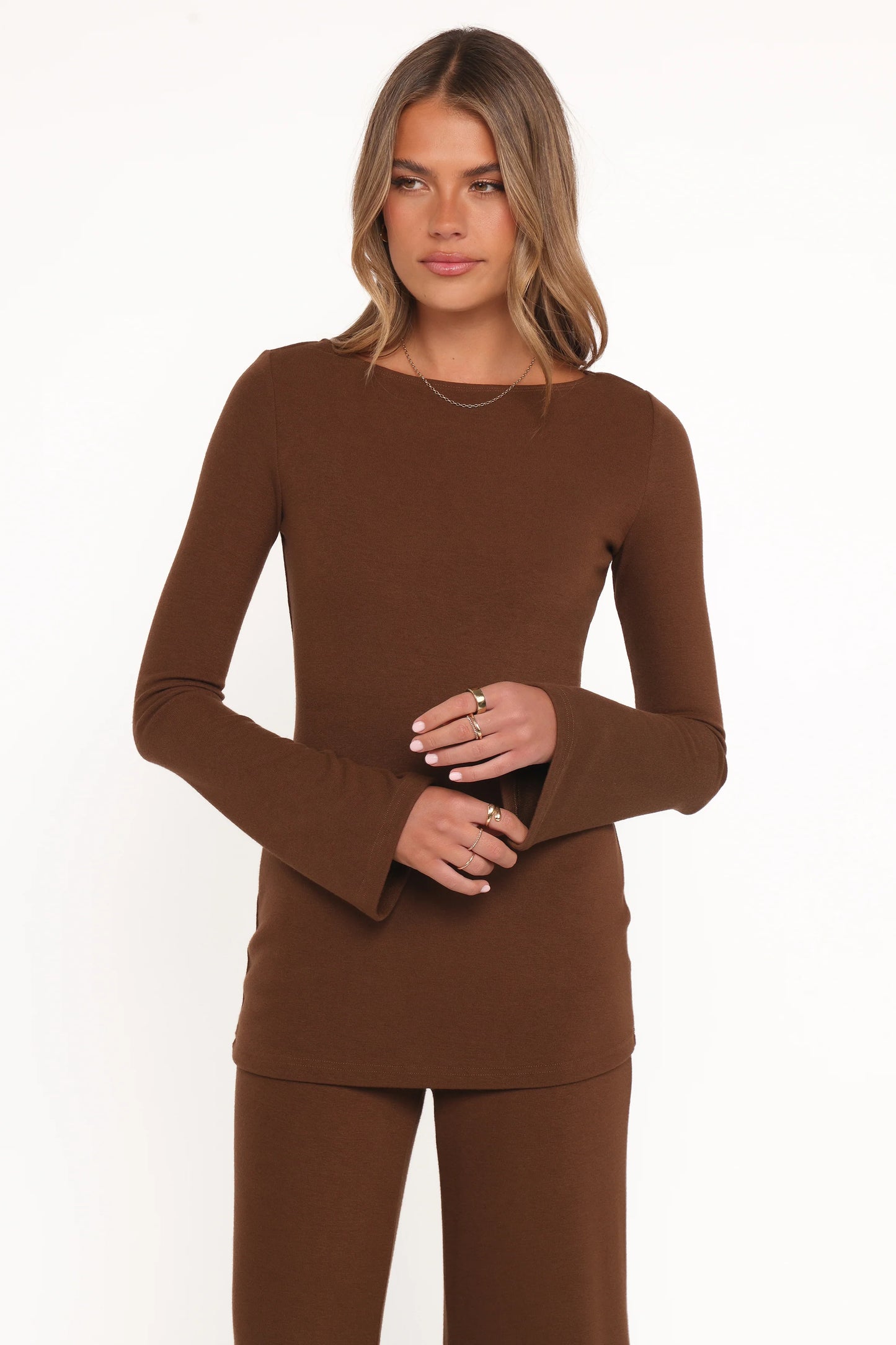 Selly Knitted Pant Set - Brown