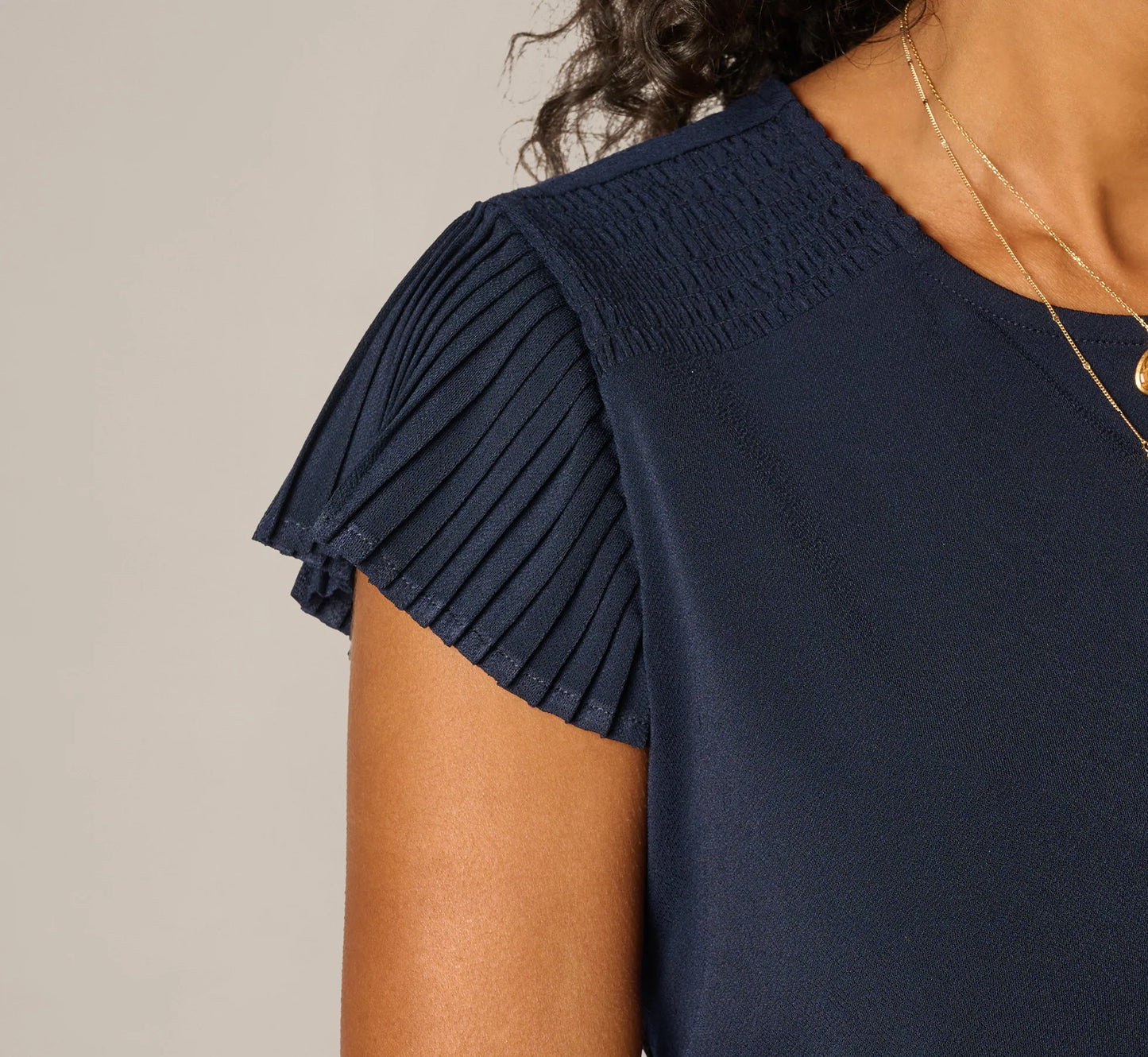 Pleated Cap Sleeve Knit Top In Blue Moon