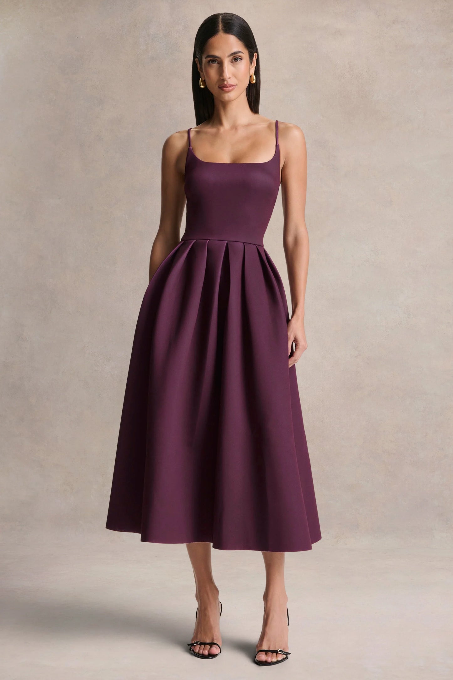 Jamila Plum Scoop-Neck Midi Dress