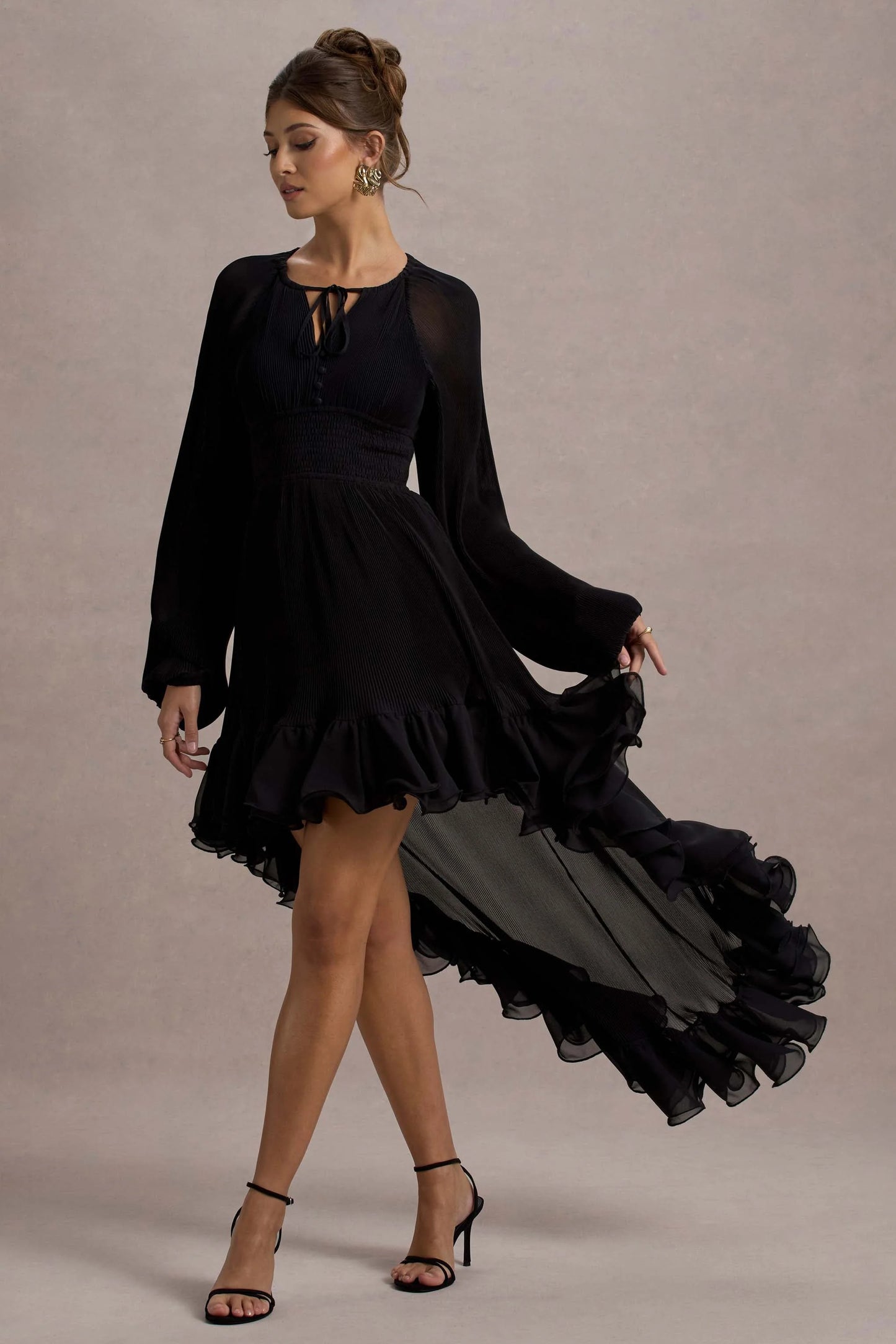 Namir Black High-Low Chiffon Maxi Dress