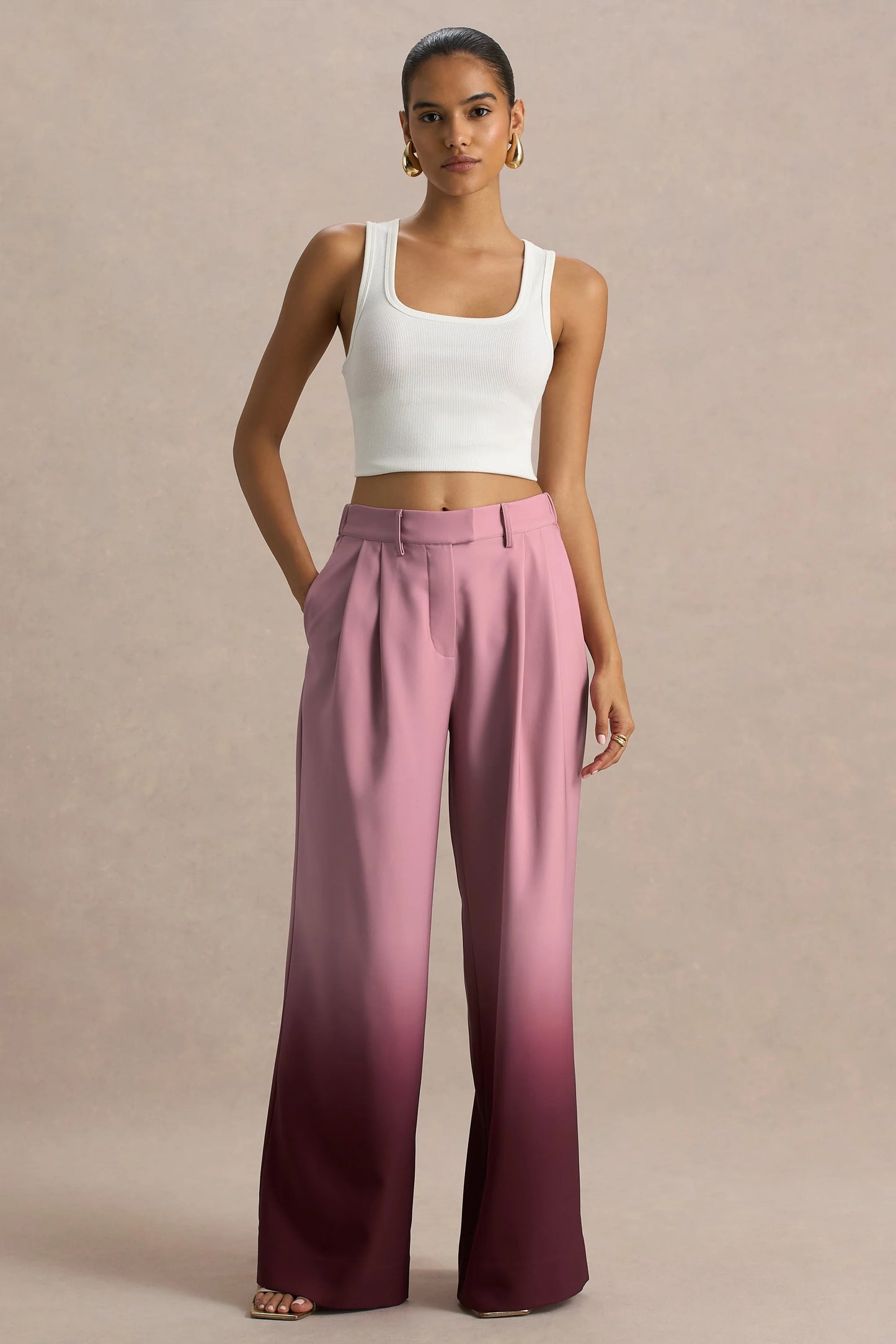 Safia Cherry Ombre Satin Wide-Leg Trousers