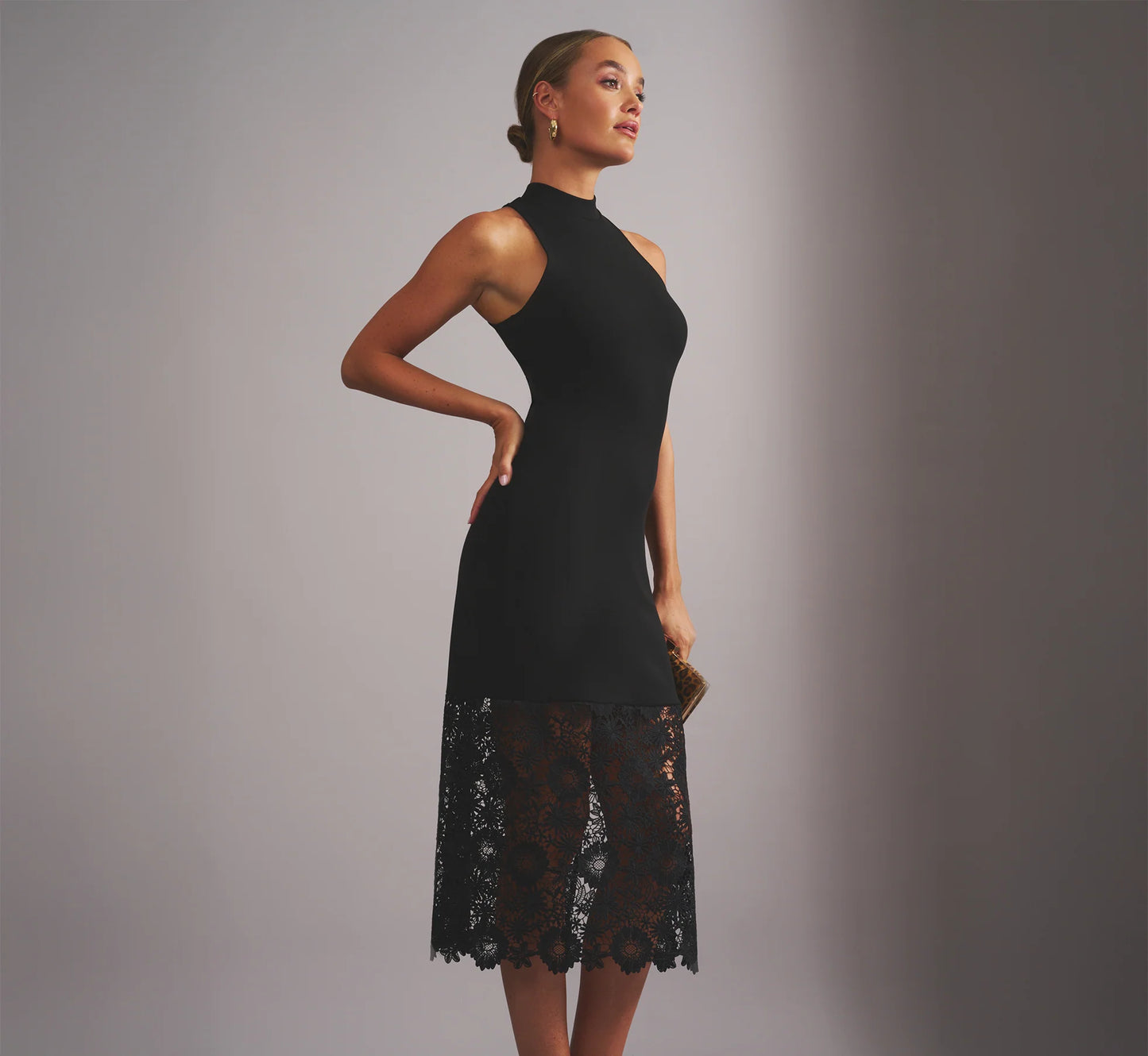 Sleeveless Lace Hem Midi Sheath Dress In Black