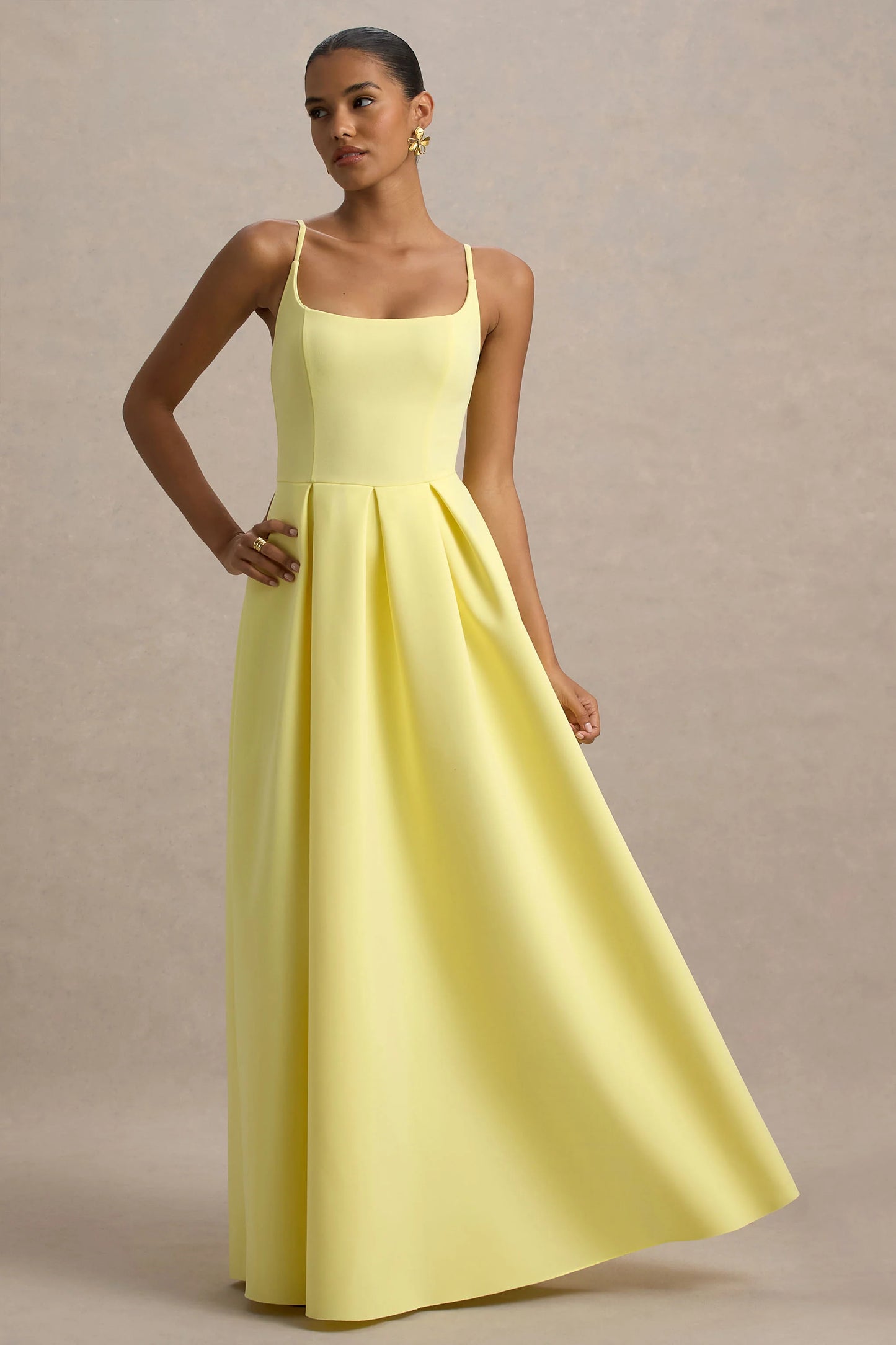 Bambina Lemon Scoop-Neck Pleated Maxi Dress