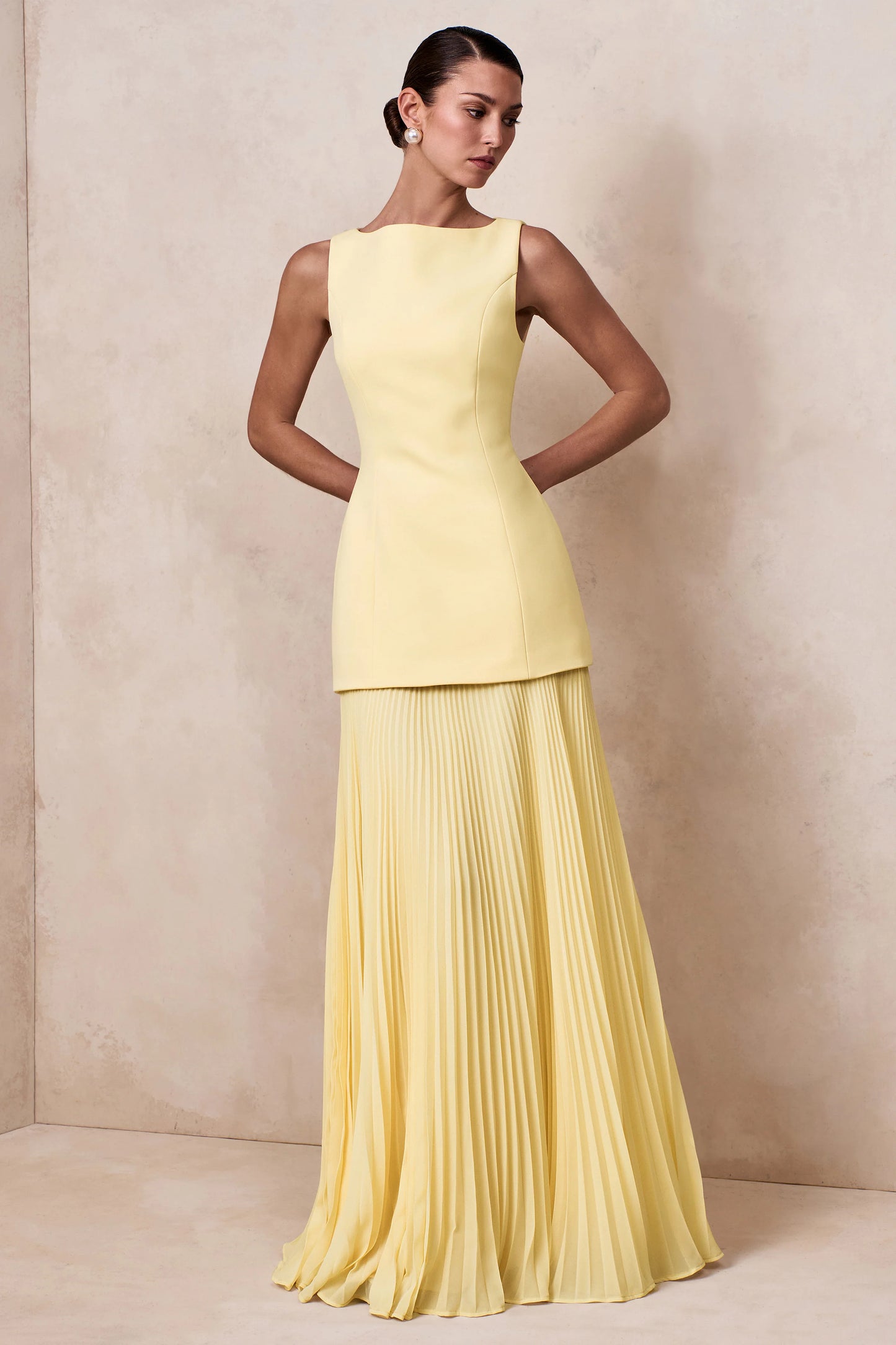 Hadley Lemon Boat-Neck Maxi Dress With Drop-Waist