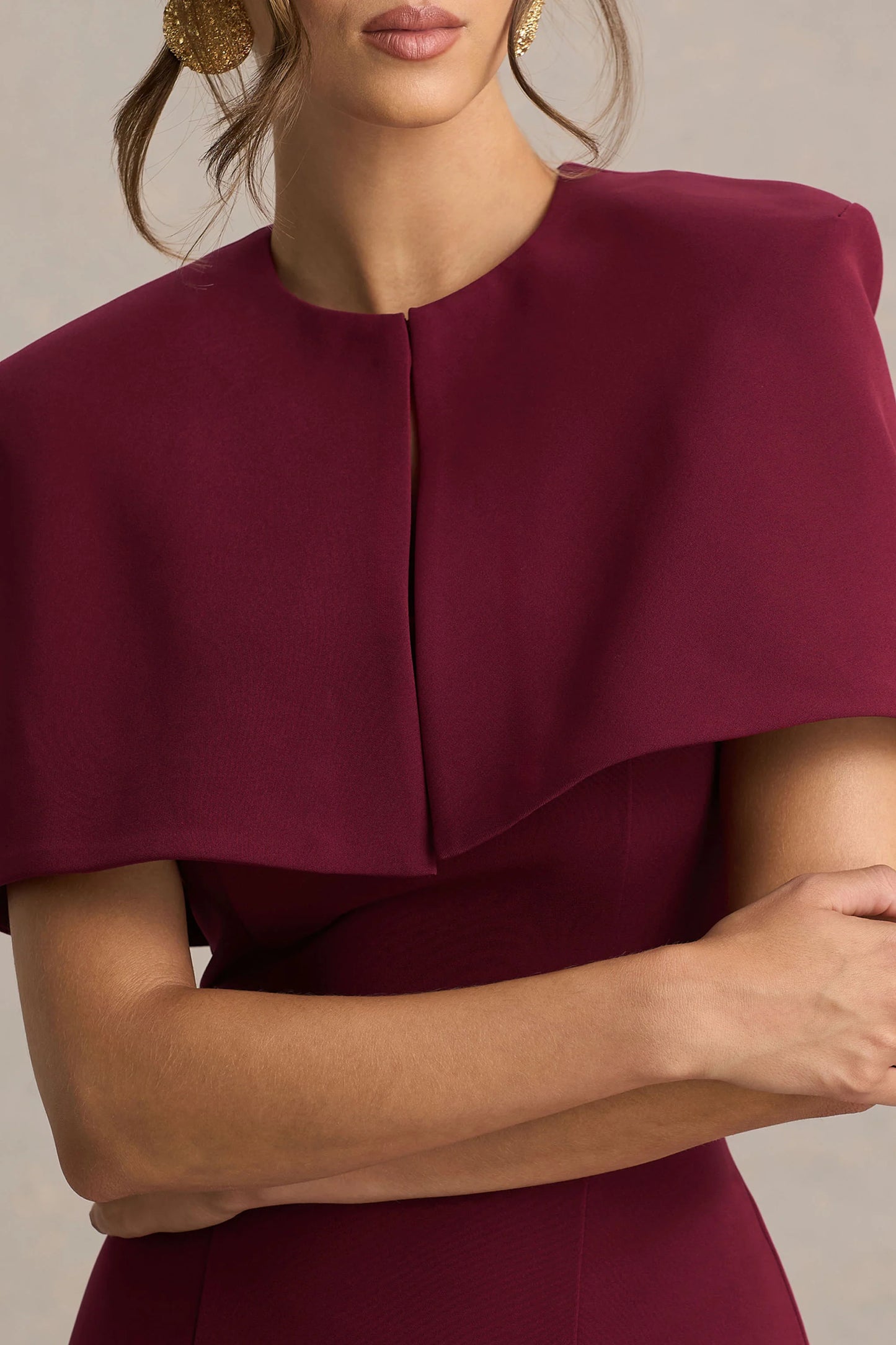 Baylor Burgundy Midi-Dress With Removable Cape