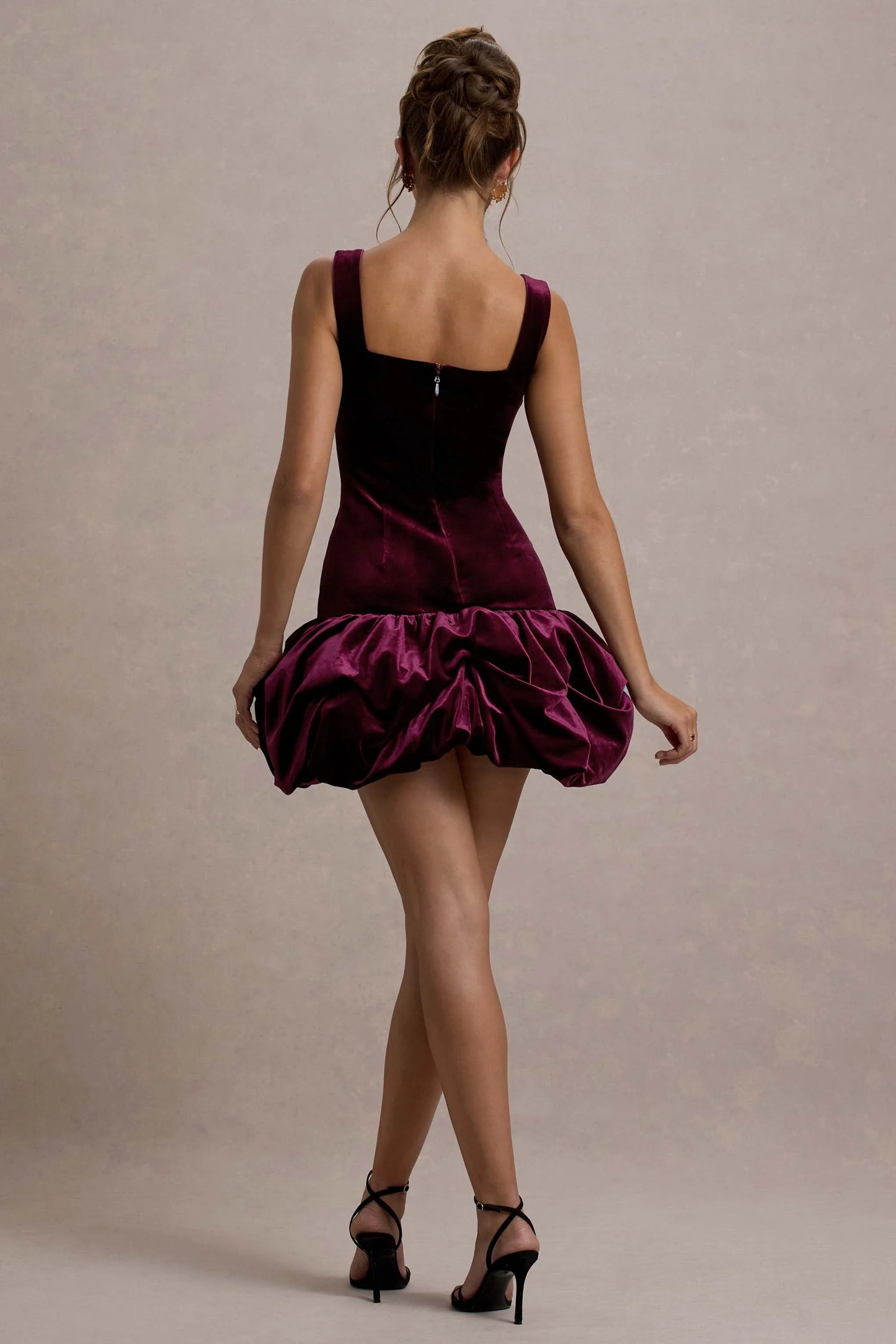 Sutton Port Velvet Square-Neck Ruffle-Hem Mini Dress