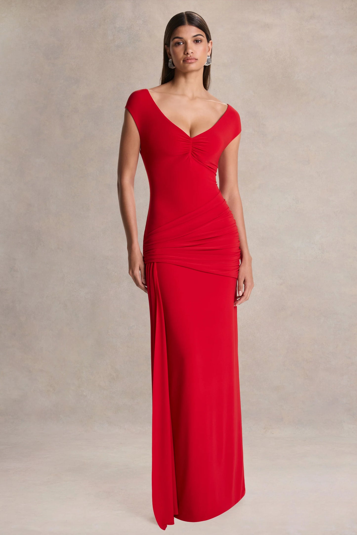 Petronia Red V-Neck Maxi Dress With Wrap-Detail