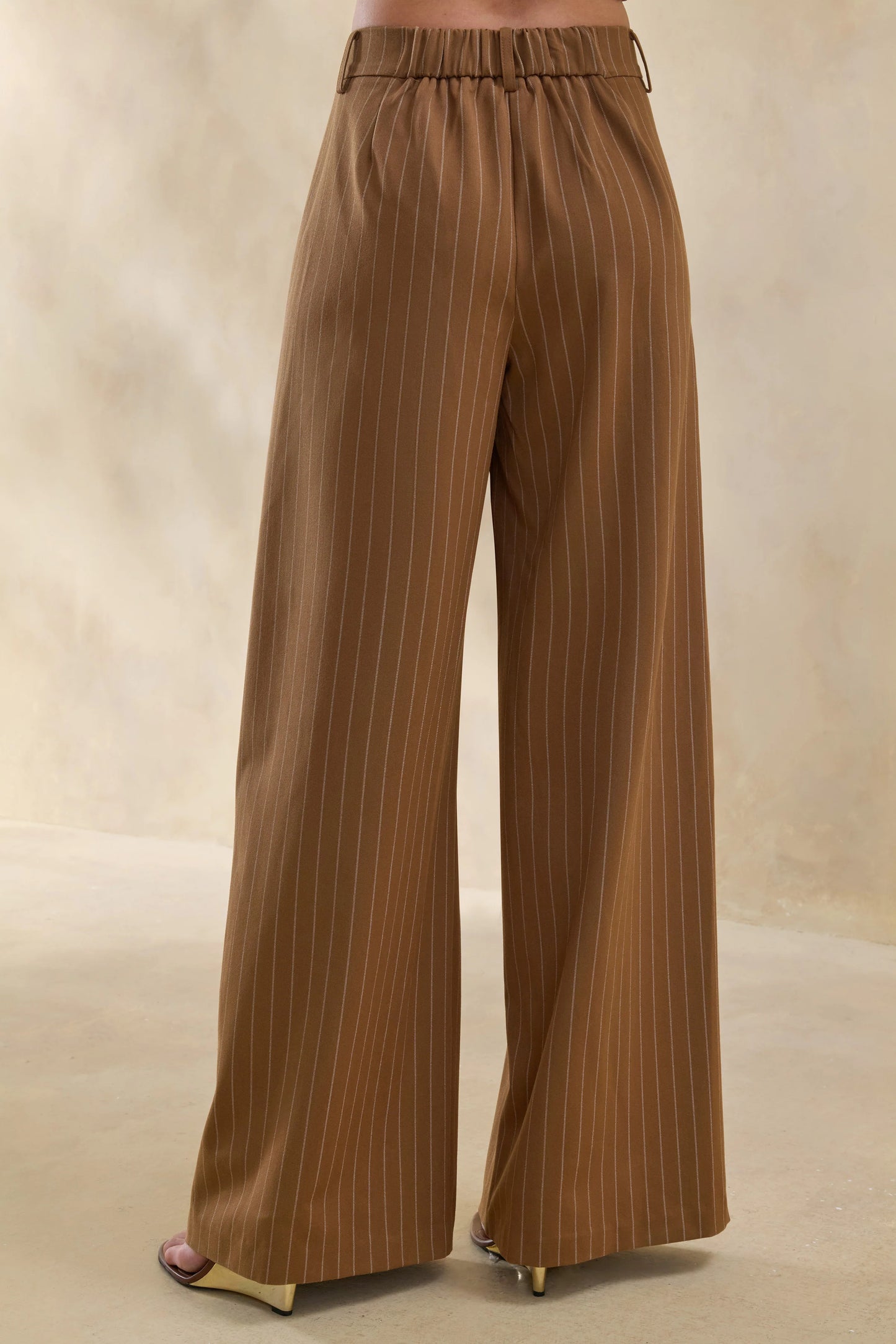 Meliva Brown Pinstripe Wide-Leg Tailored Trouser