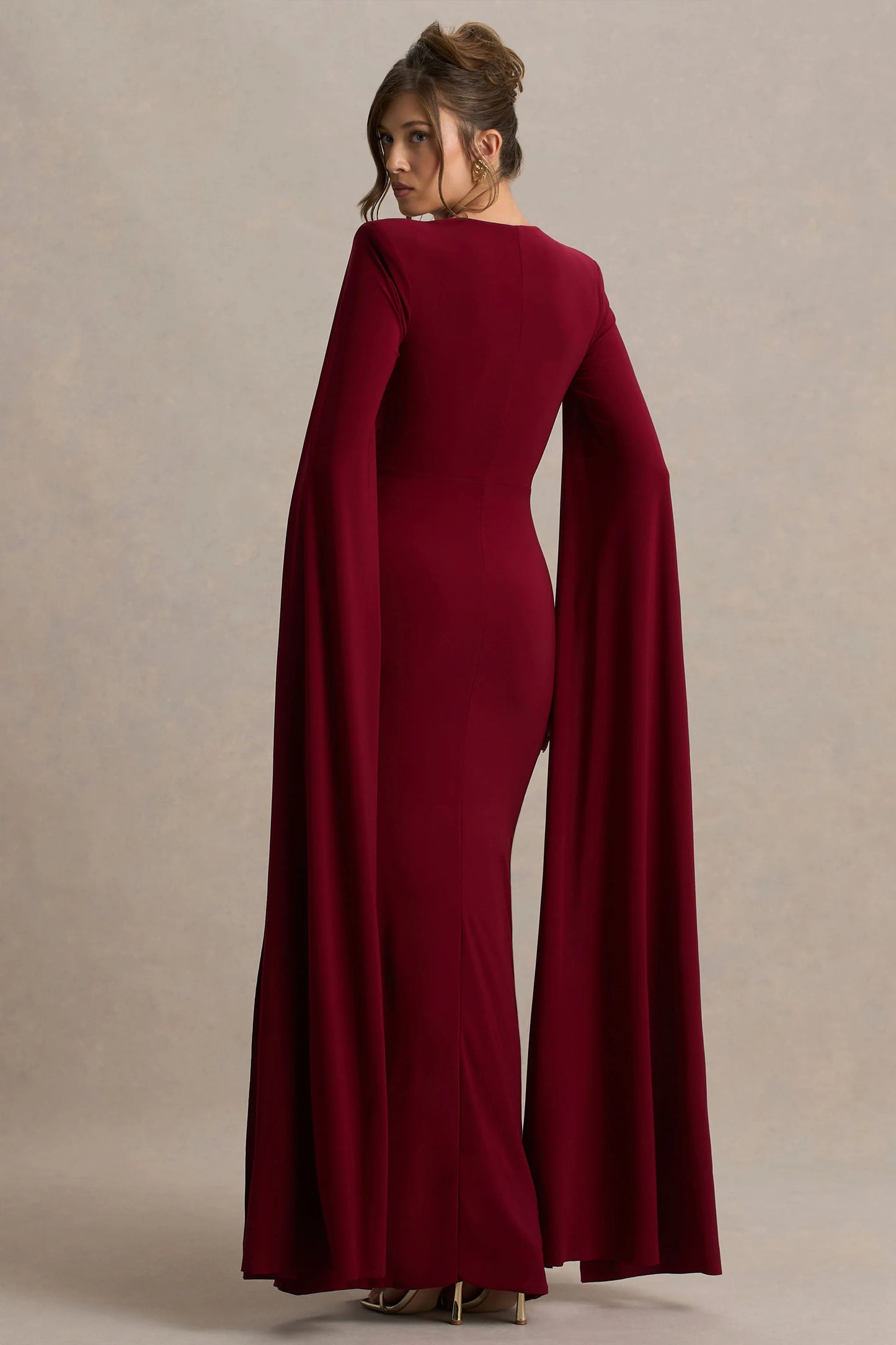 Claretta Berry Square Neck Twisted Maxi Dress With Cape Sleeves