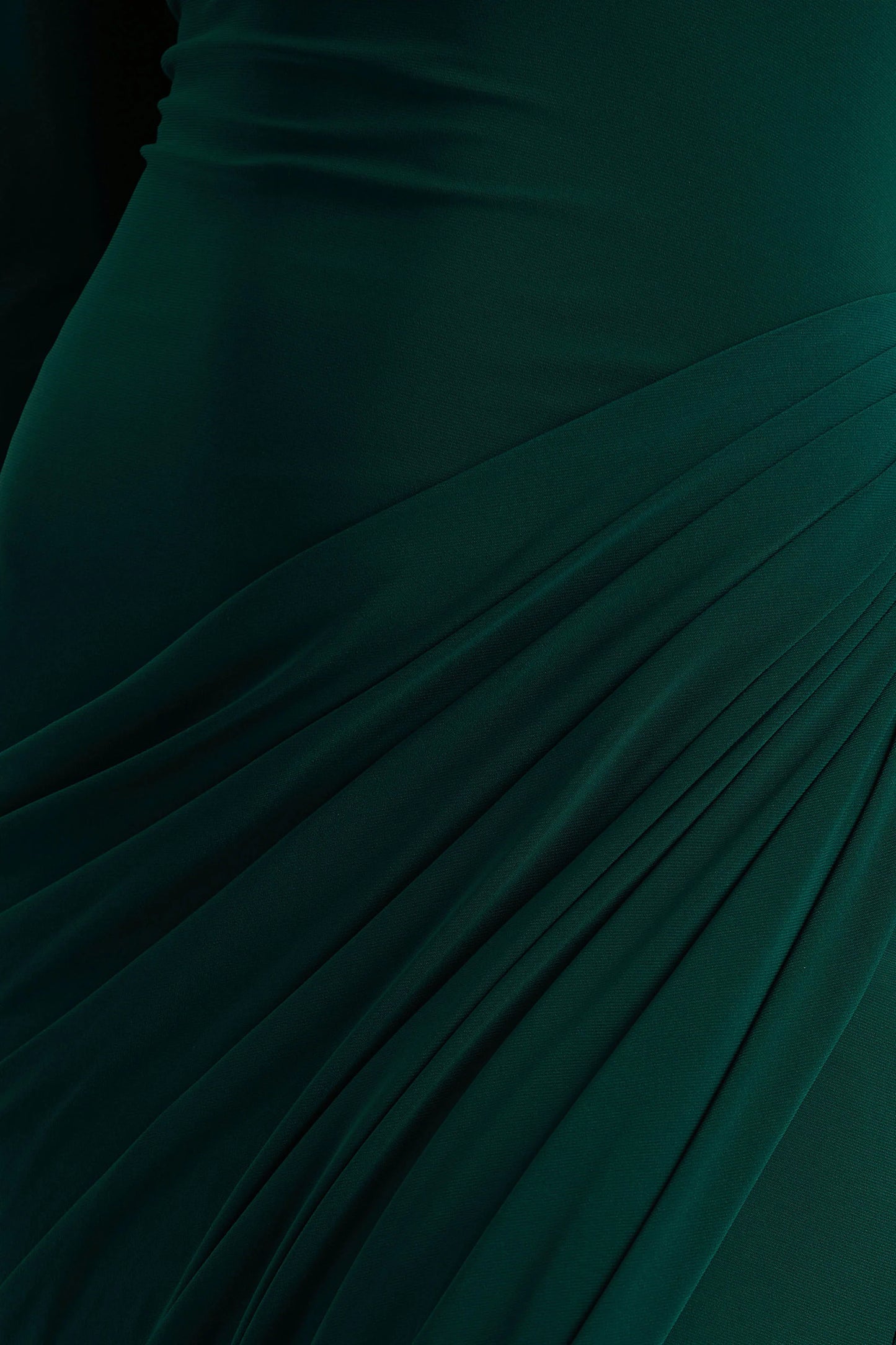 Betsy Bottle Green High-Neck Maxi Dress With Front Split And Ruched Detailing