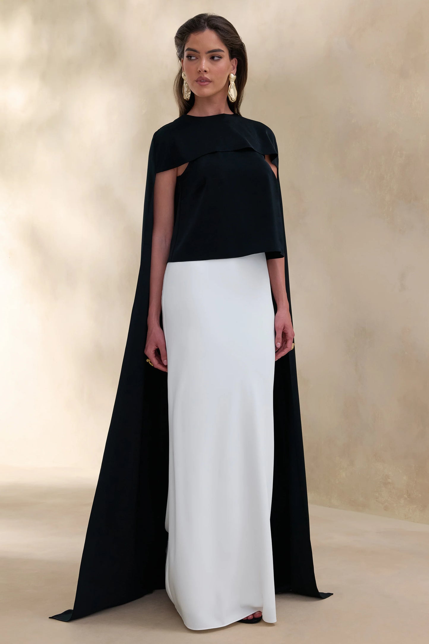 Aetheria Black Satin High-Neck Top With Cape