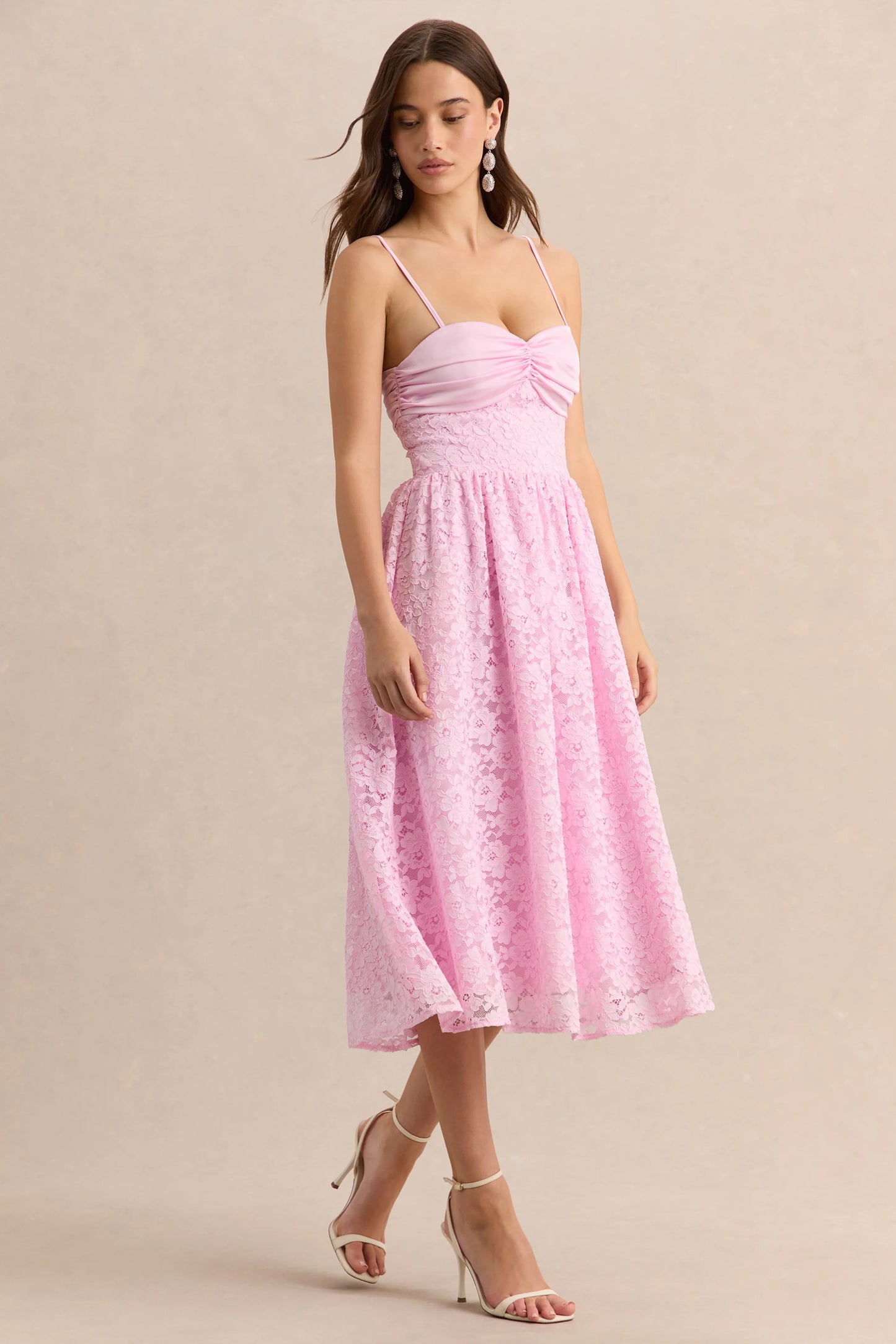 Gloriana Pink Lace Sweetheart-Neck Midi Dress