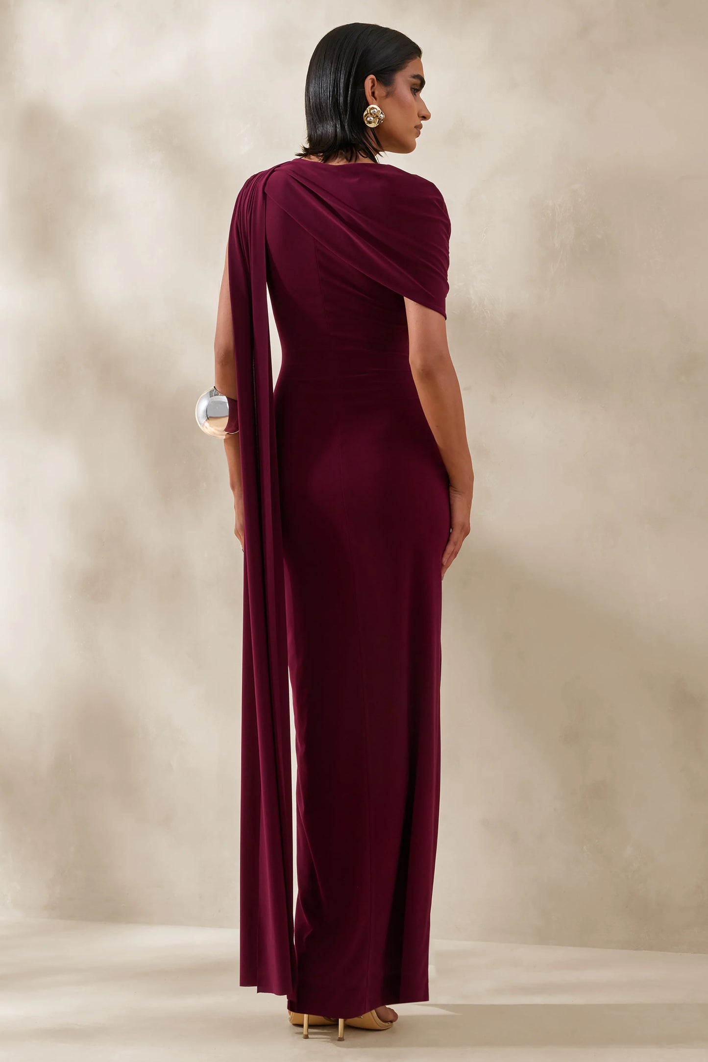 Palomara Burgundy Round-Neck Maxi Dress With Sash And Front-High Split