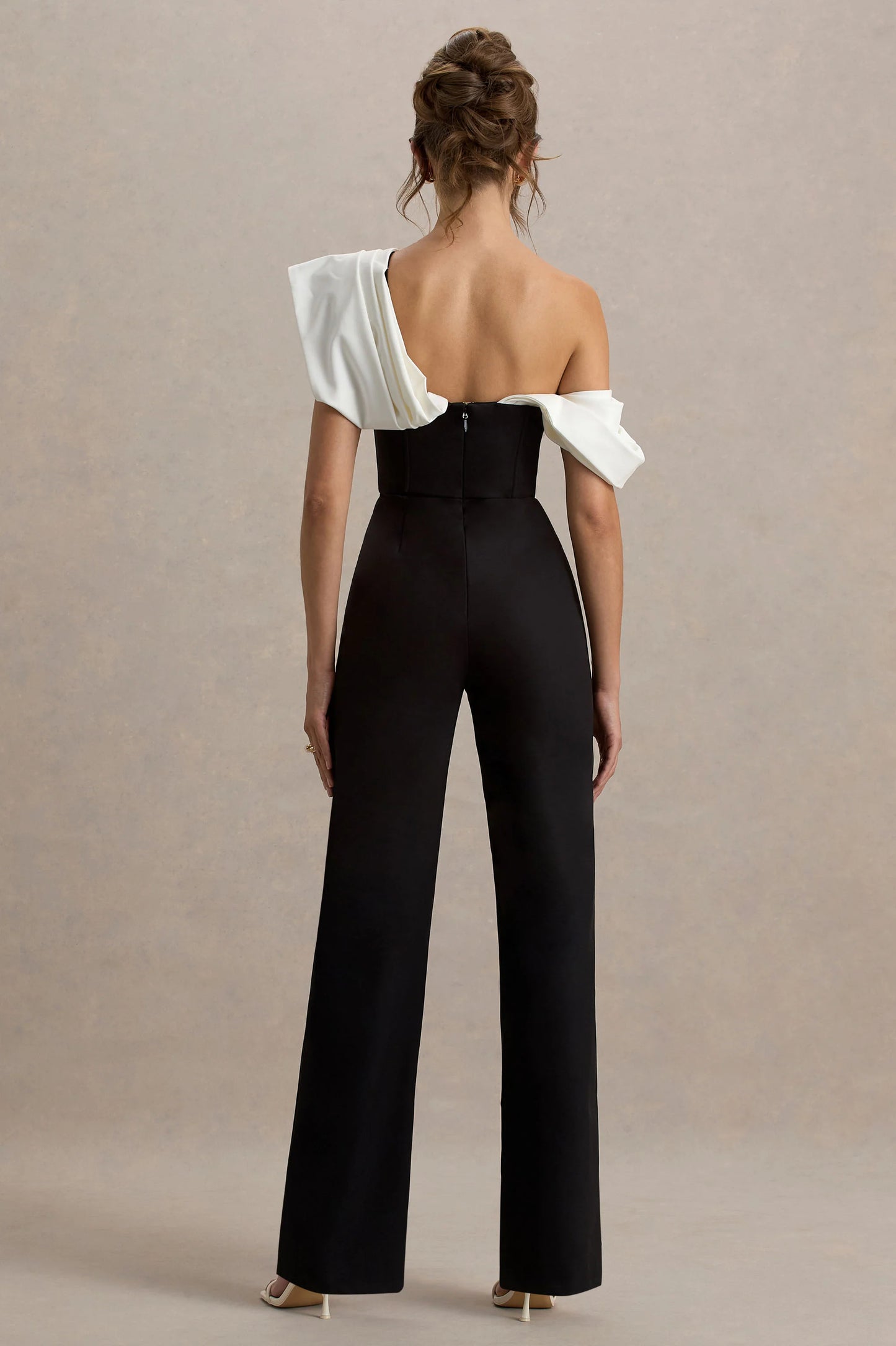 Falling For You Black & White Asymmetric Draped Jumpsuit